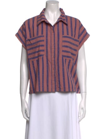 Apiece Apart Striped Short Sleeve Button-Up Top