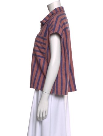 Apiece Apart Striped Short Sleeve Button-Up Top