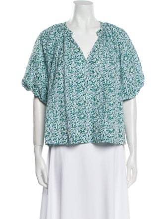 Apiece Apart Floral Print V-Neck Blouse