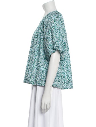 Apiece Apart Floral Print V-Neck Blouse