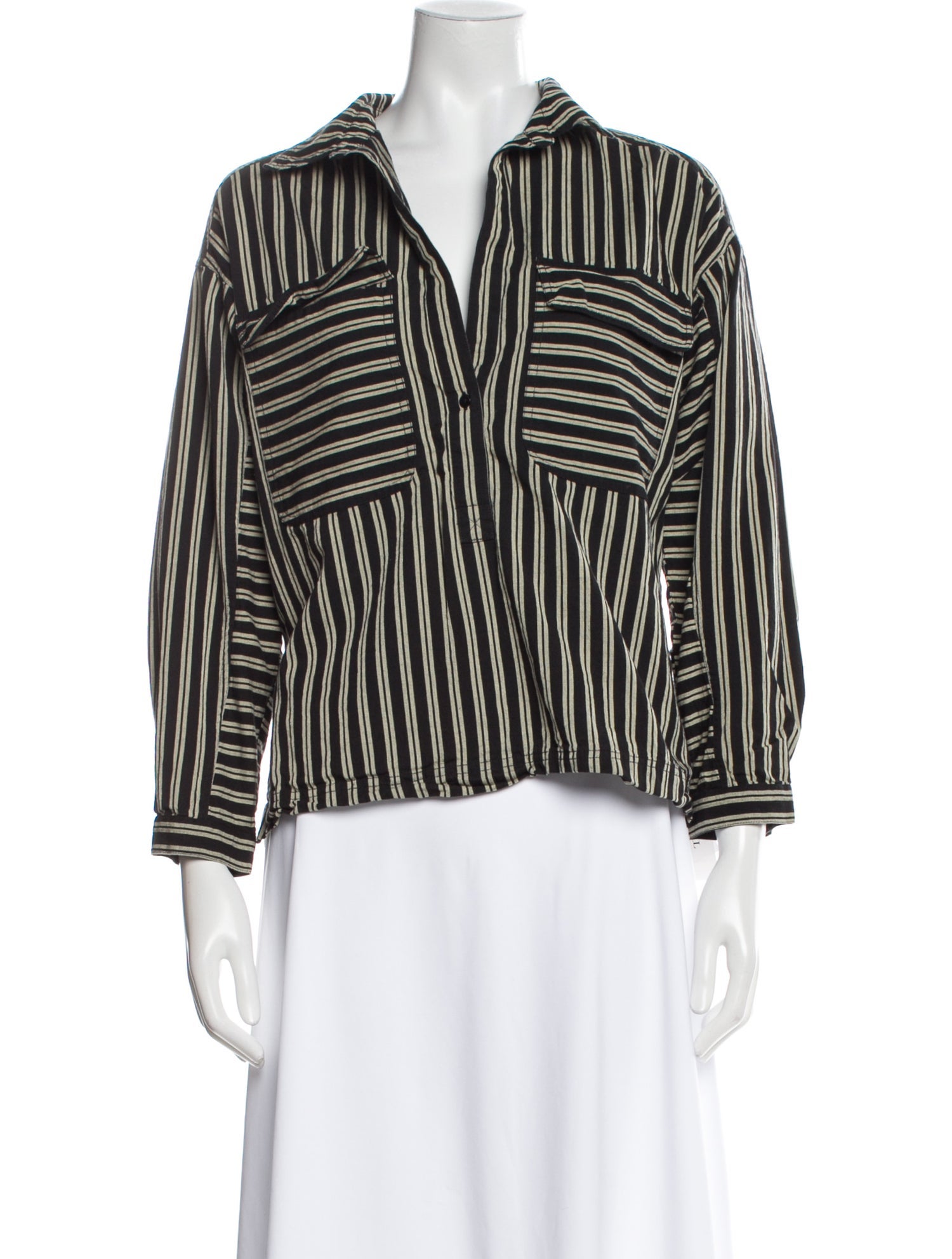 Apiece Apart Striped V-Neck Blouse