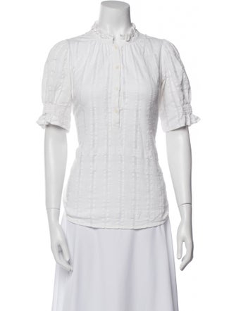 Apiece Apart Mock Neck Short Sleeve Button-Up Top