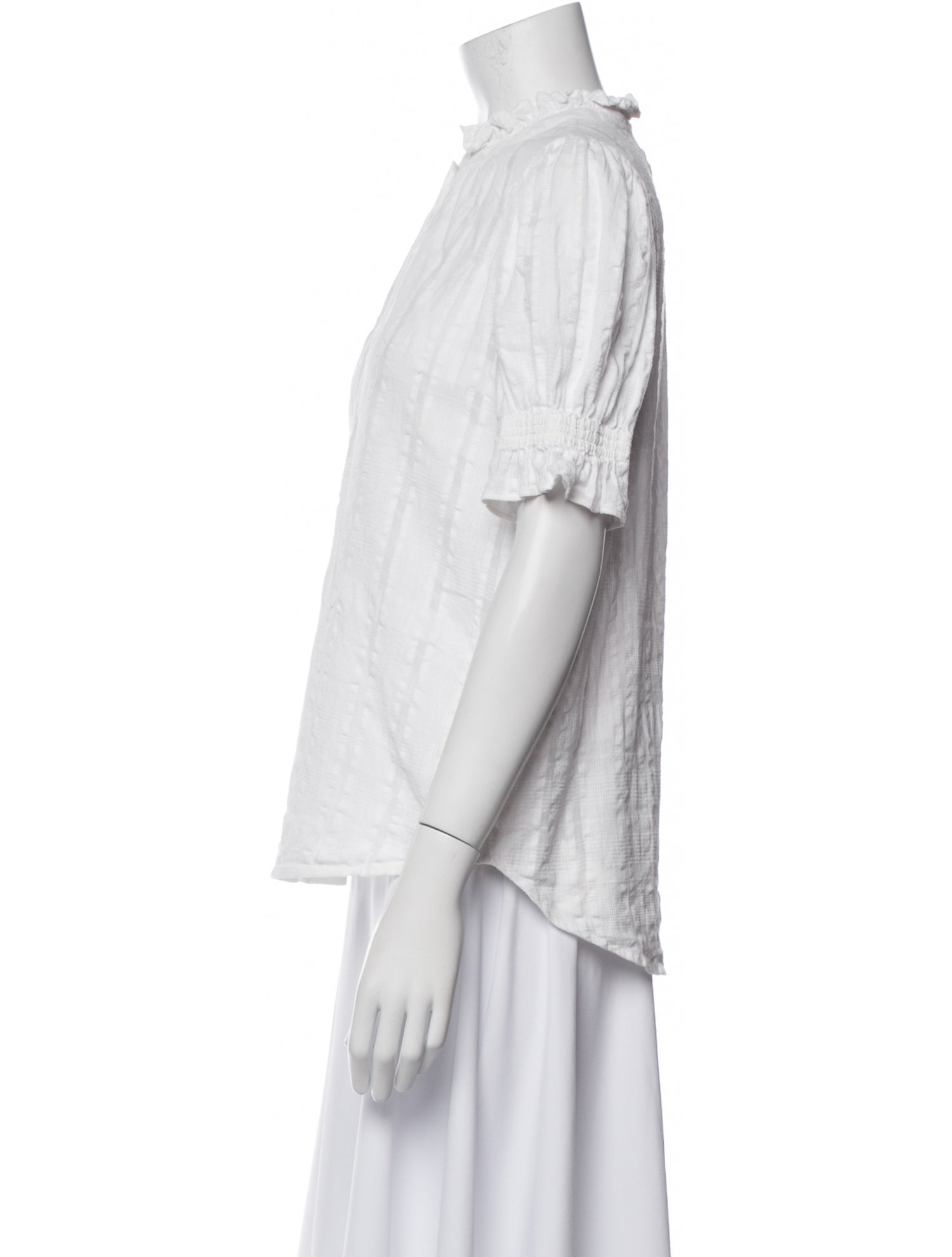 Apiece Apart Mock Neck Short Sleeve Button-Up Top