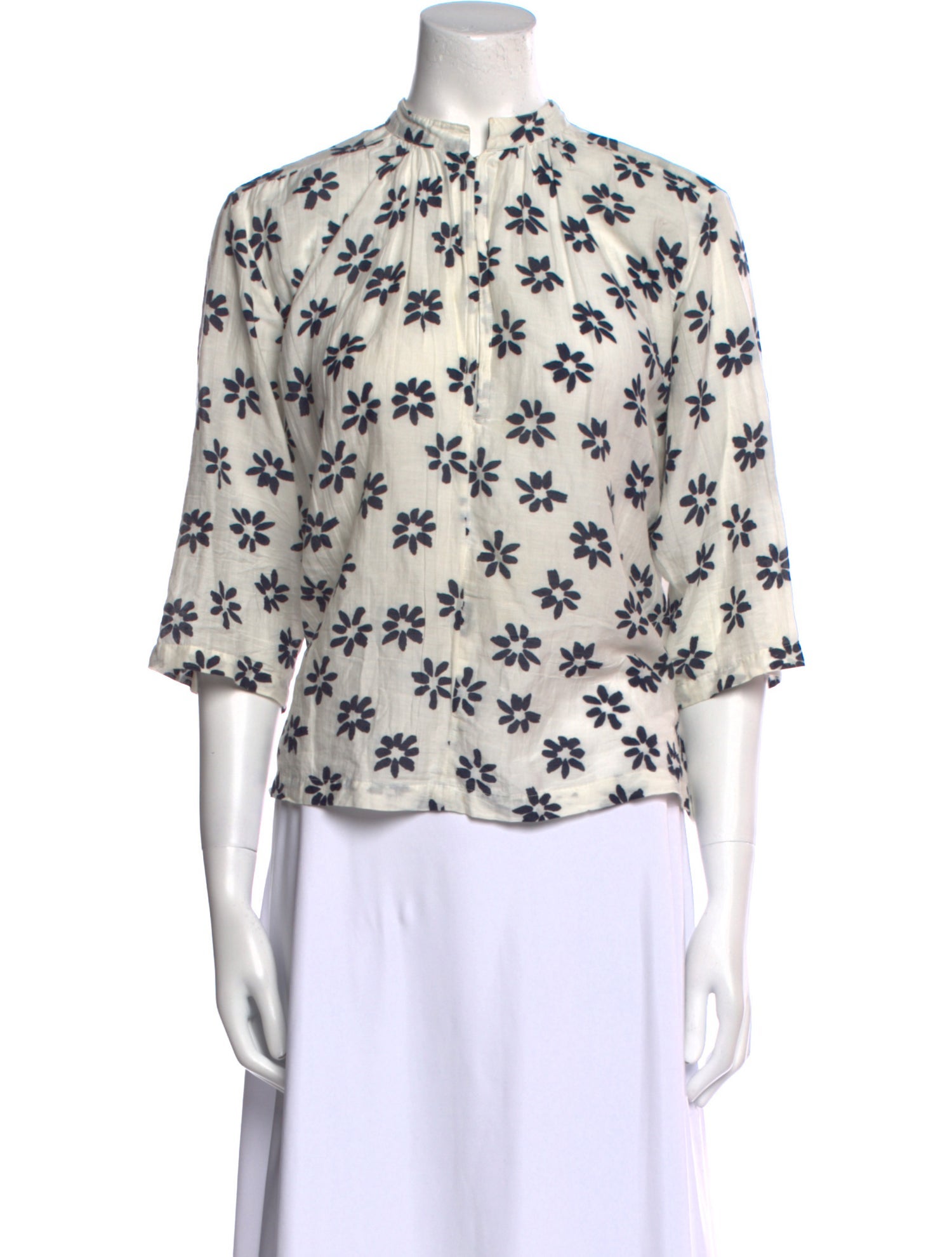 Apiece Apart Floral Print Mock Neck Blouse