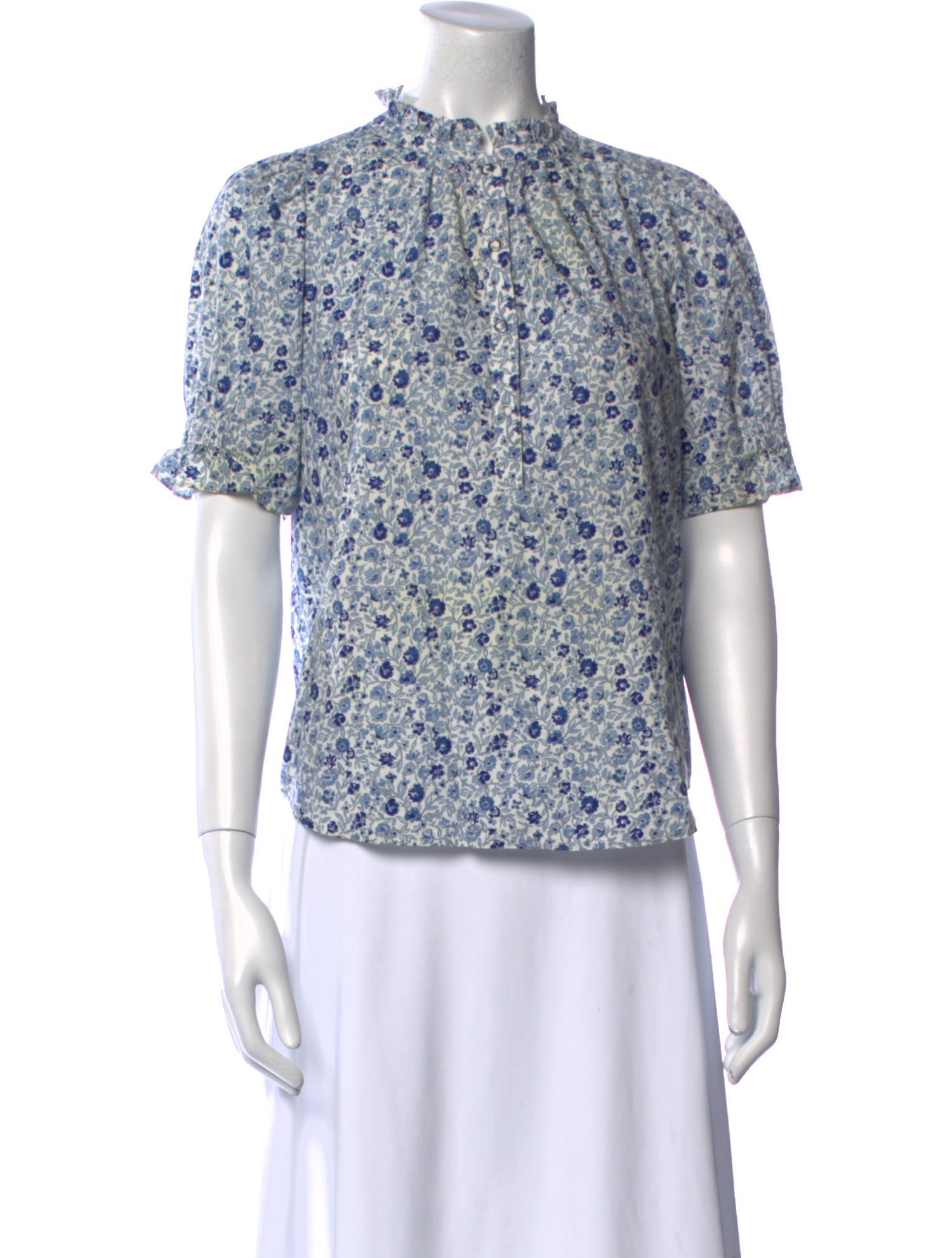 Apiece Apart Floral Print Mock Neck Blouse