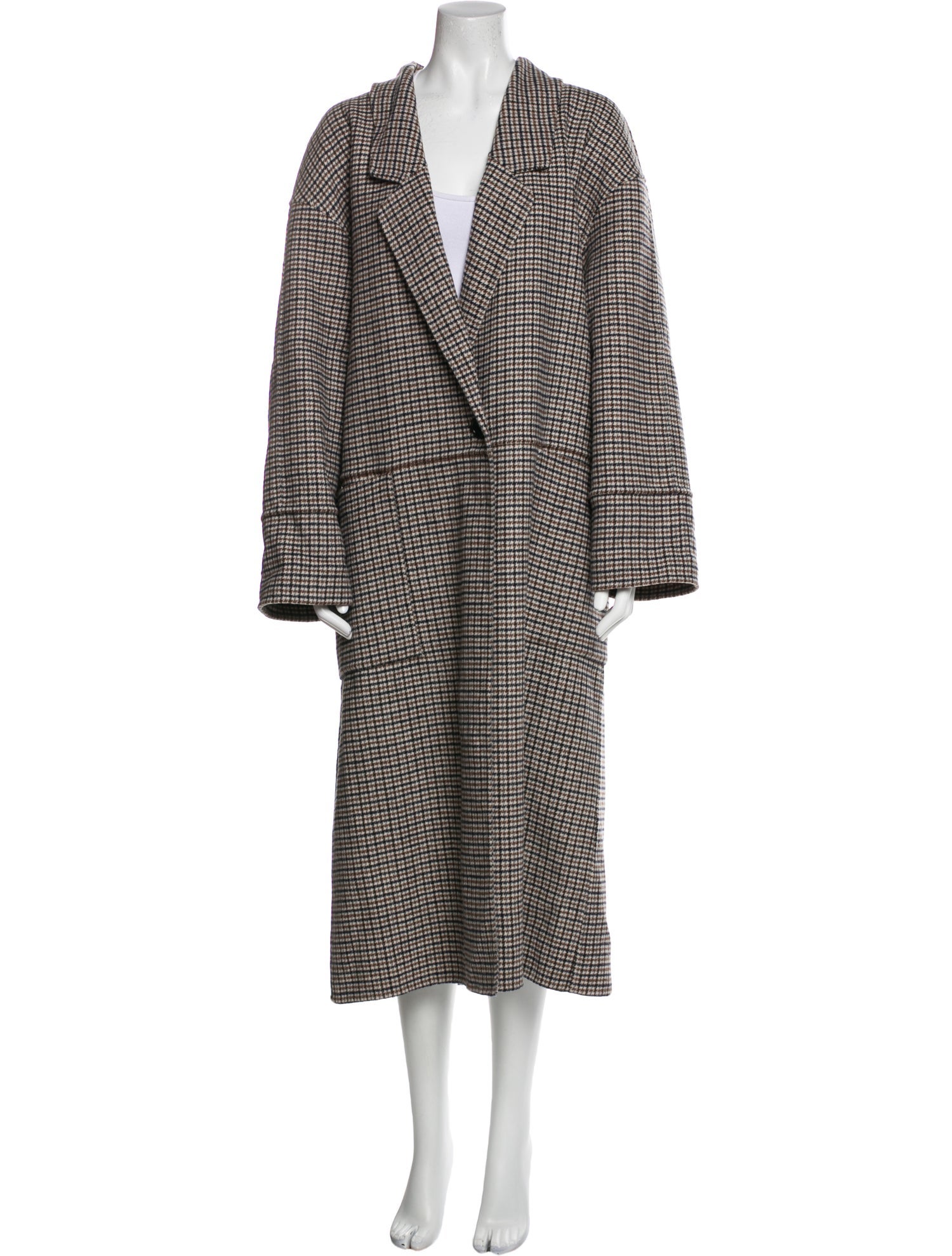 Apiece Apart Wool Houndstooth Print Faux Fur Coat