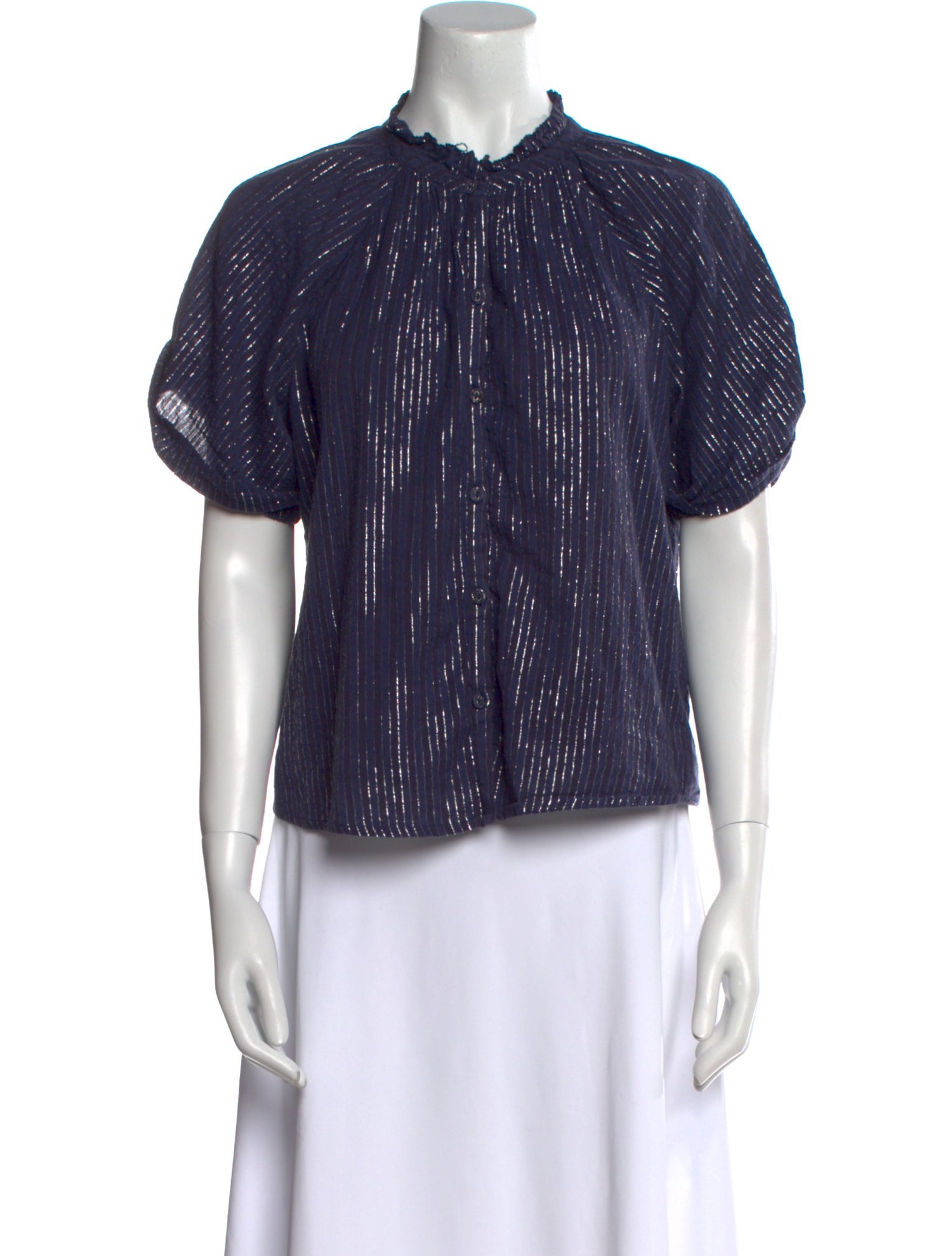 Apiece Apart Striped Mock Neck Blouse