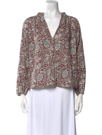 Apiece Apart Floral Print V-Neck Blouse