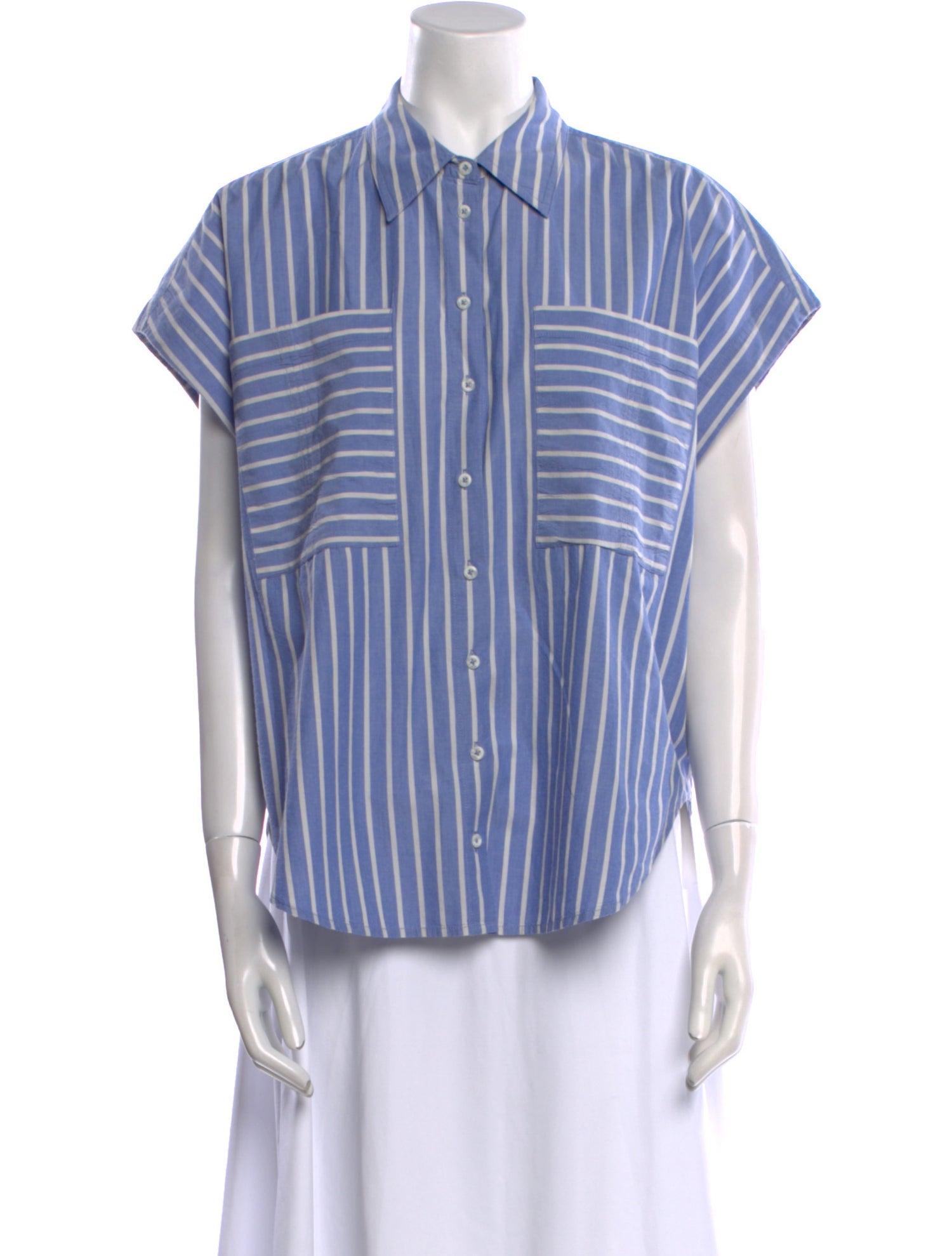 Apiece Apart Striped Short Sleeve Button-Up Top