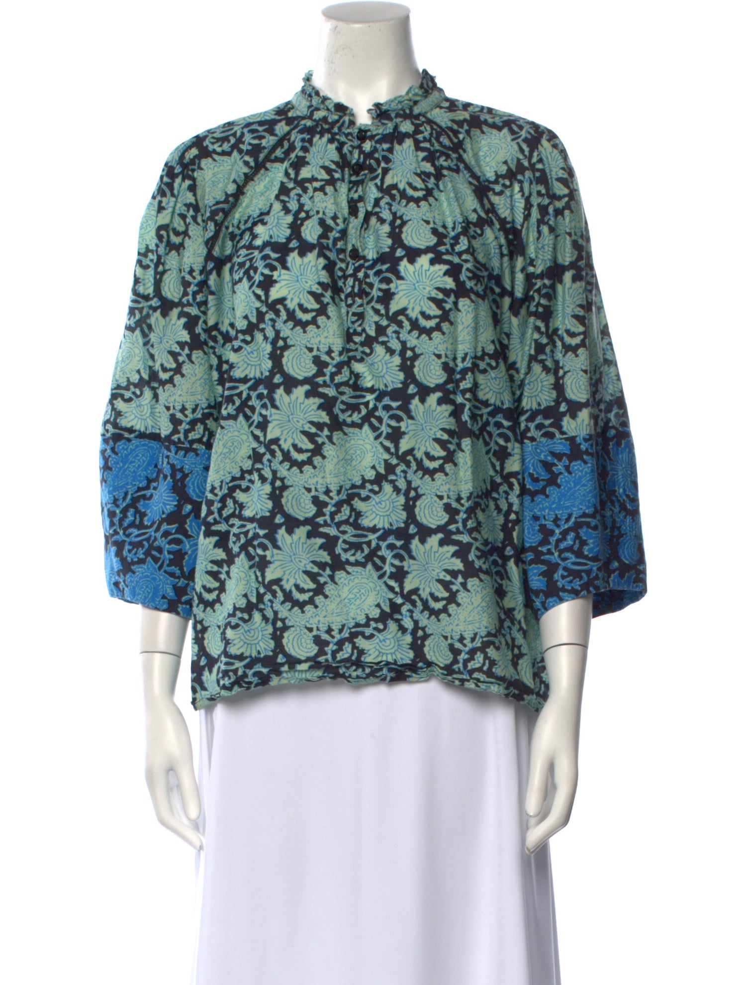 Apiece Apart Floral Print Mock Neck Blouse
