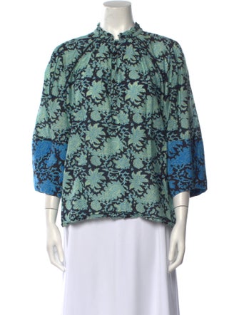 Apiece Apart Floral Print Mock Neck Blouse