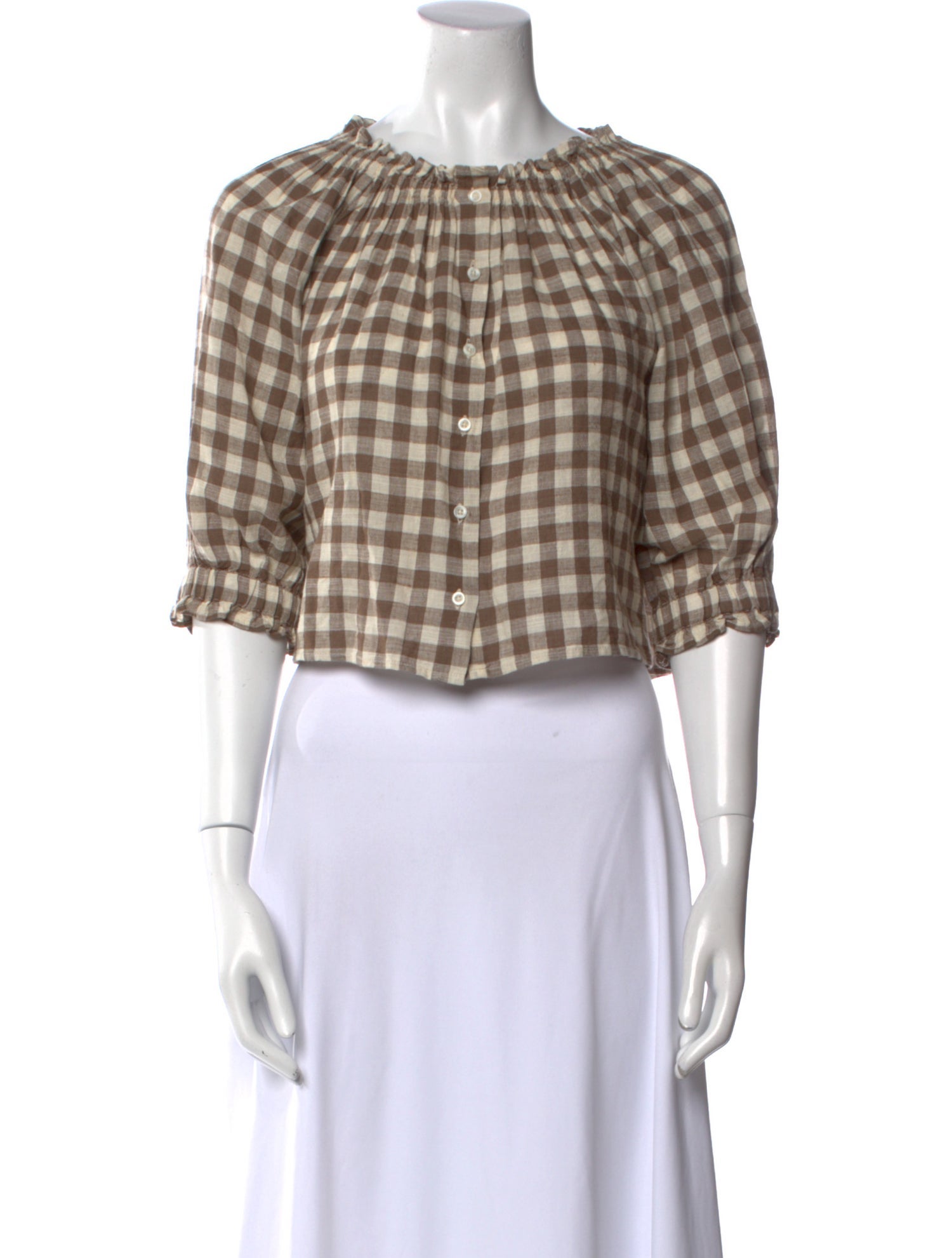 Apiece Apart Plaid Print Crew Neck Crop Top