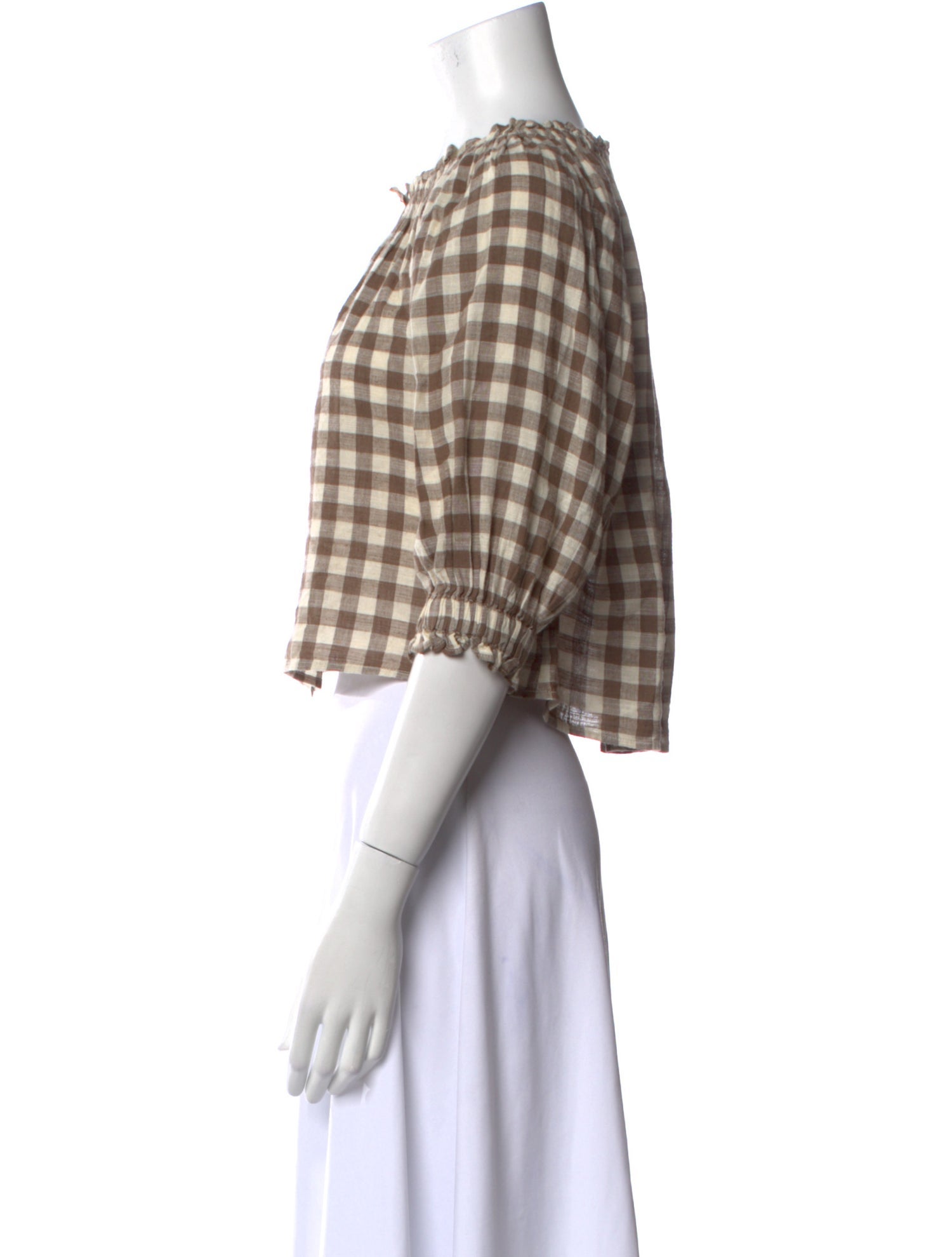 Apiece Apart Plaid Print Crew Neck Crop Top