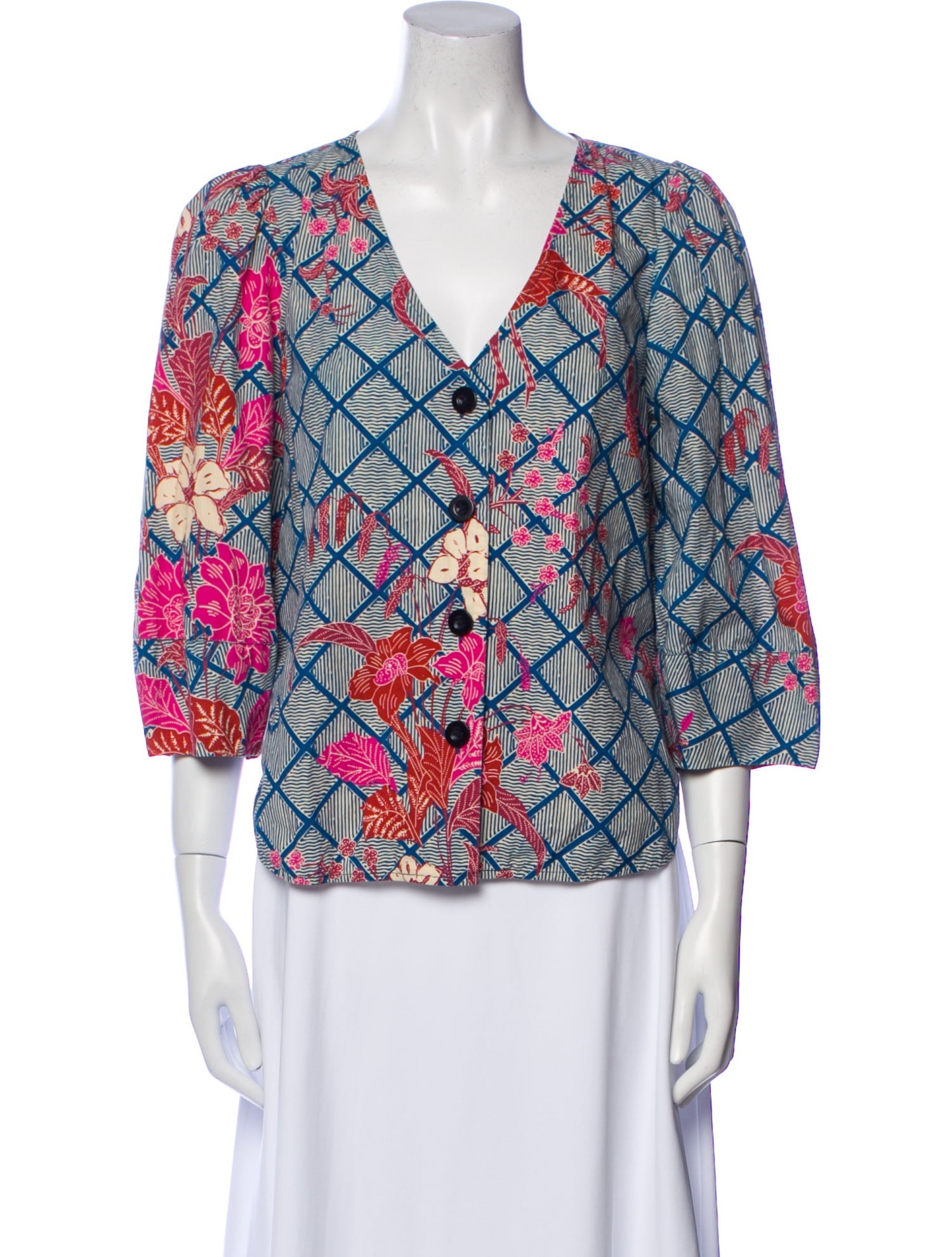 Apiece Apart Printed V-Neck Blouse