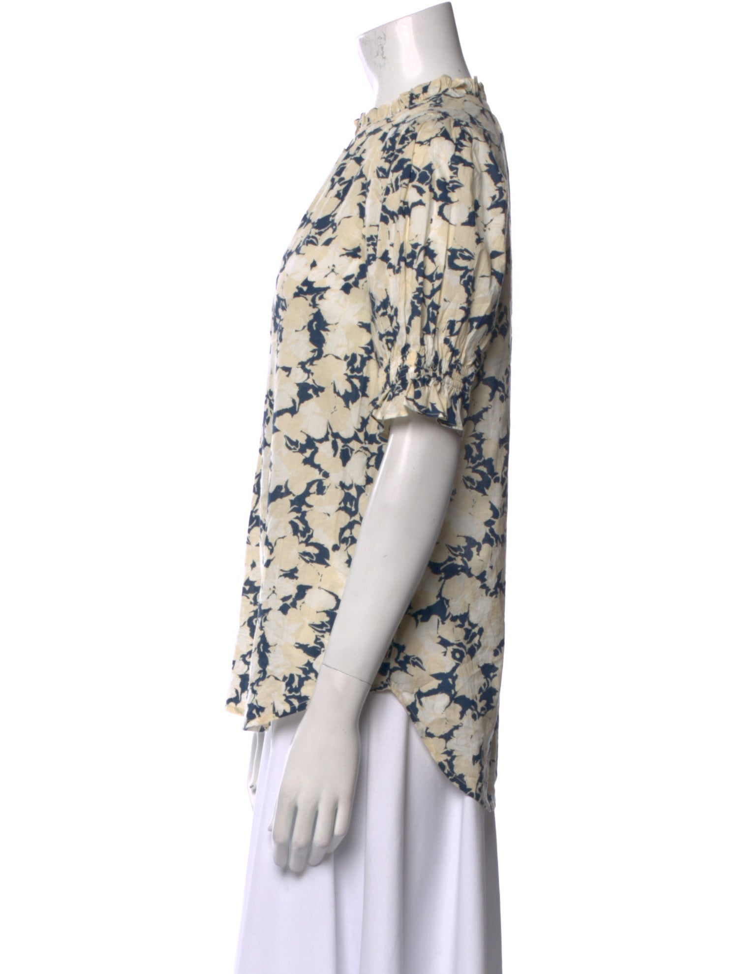 Apiece Apart Floral Print Mock Neck Button-Up Top