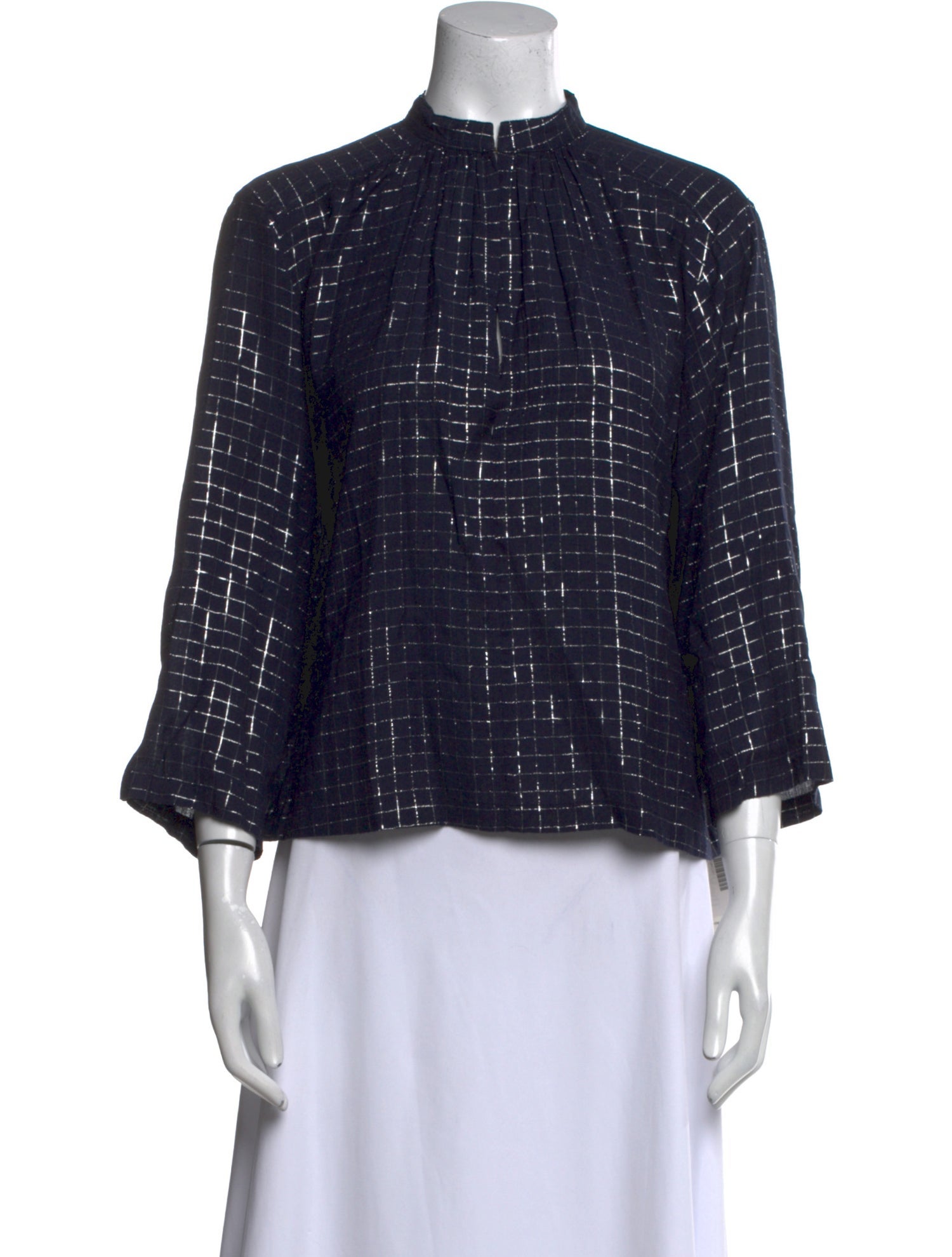 Apiece Apart Plaid Print Mock Neck Blouse