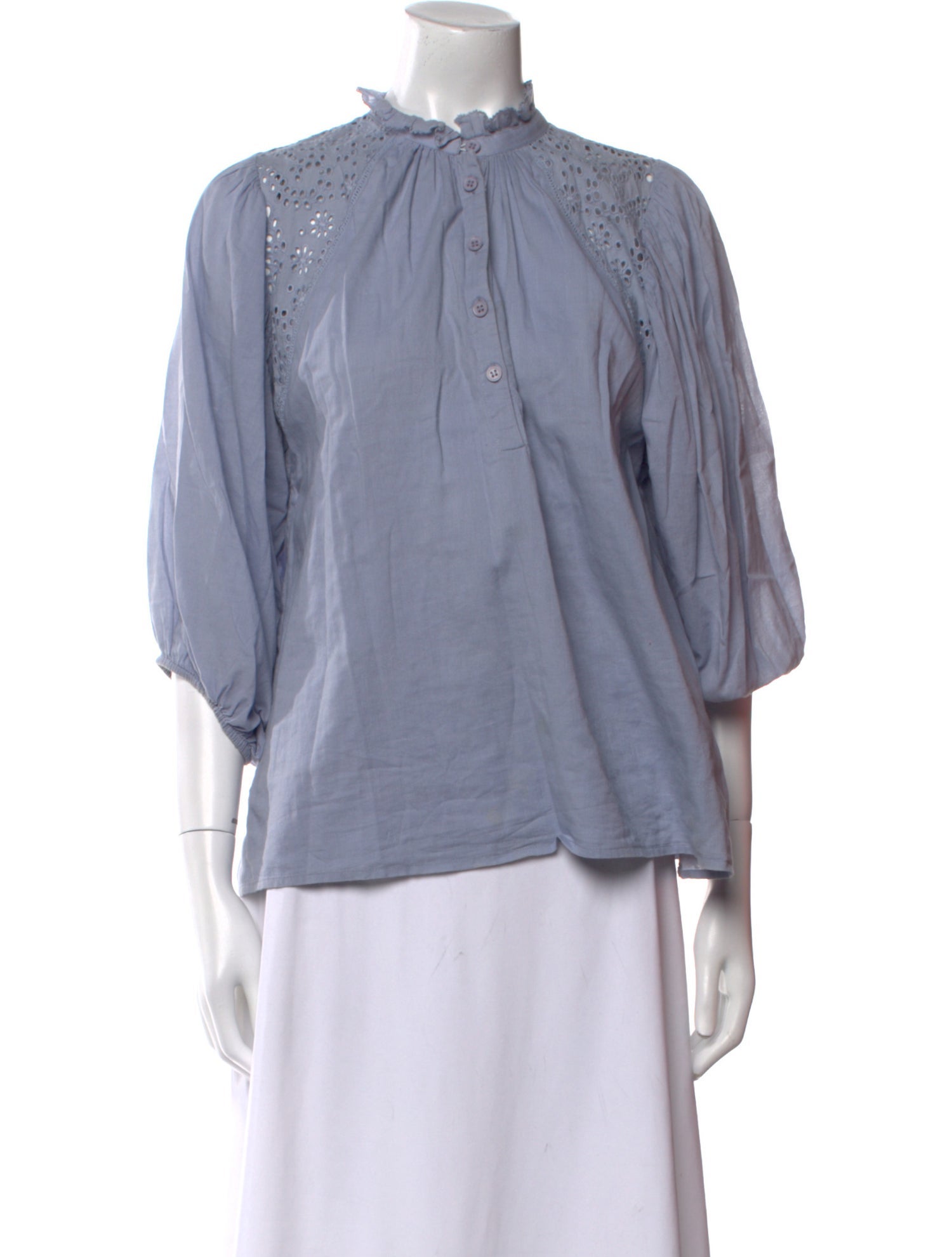 Apiece Apart Mock Neck Three-Quarter Sleeve Blouse