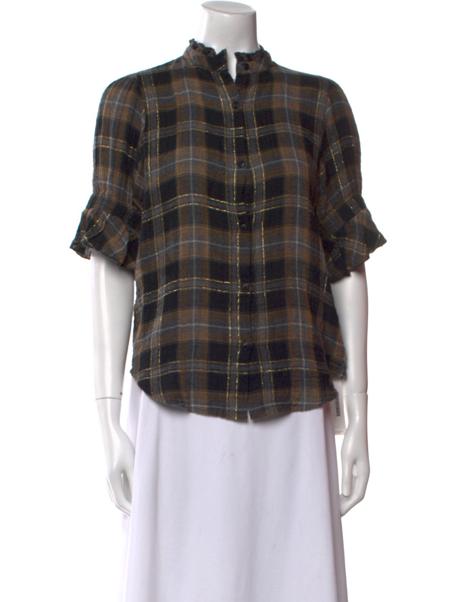 Apiece Apart Plaid Print Mock Neck Blouse