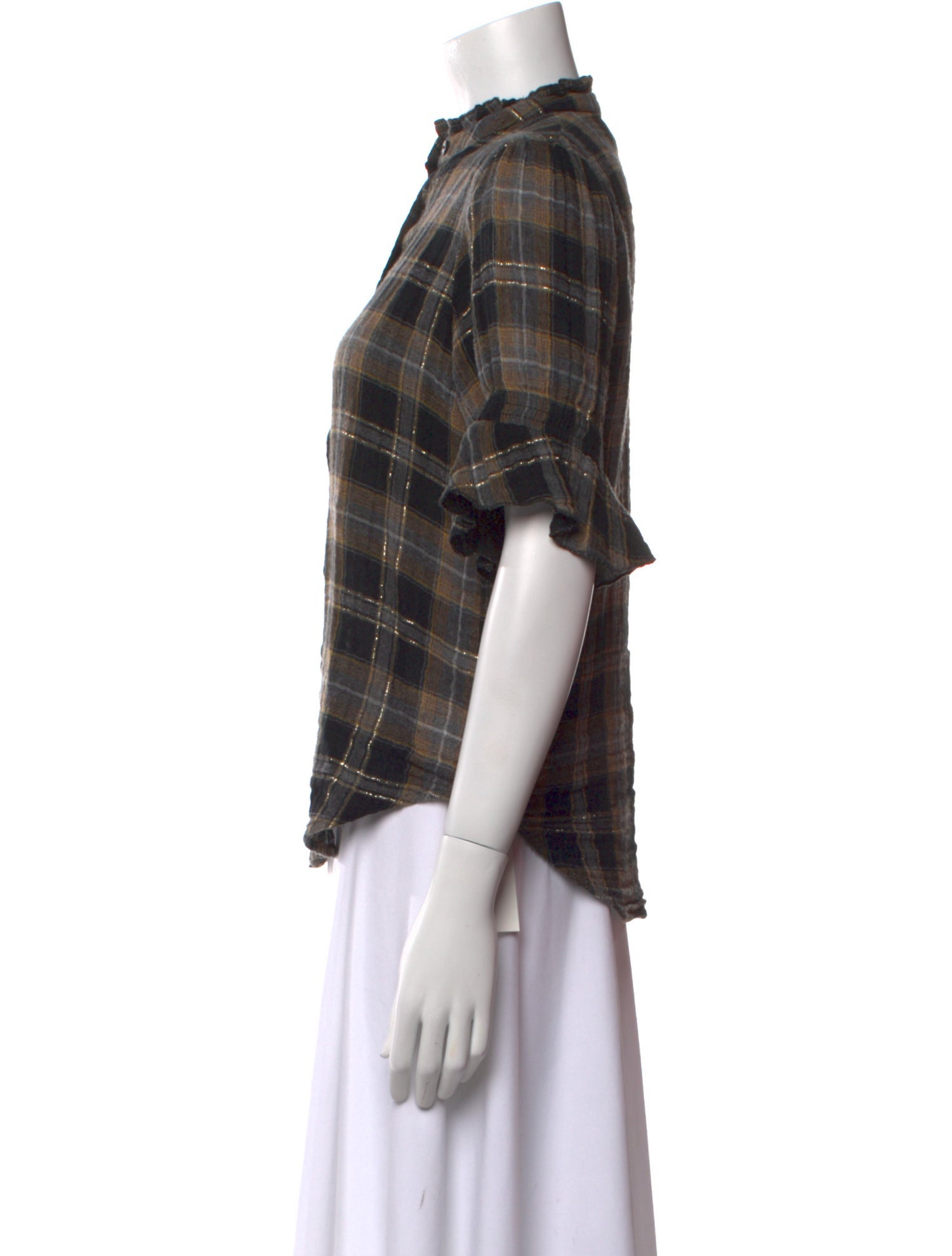 Apiece Apart Plaid Print Mock Neck Blouse