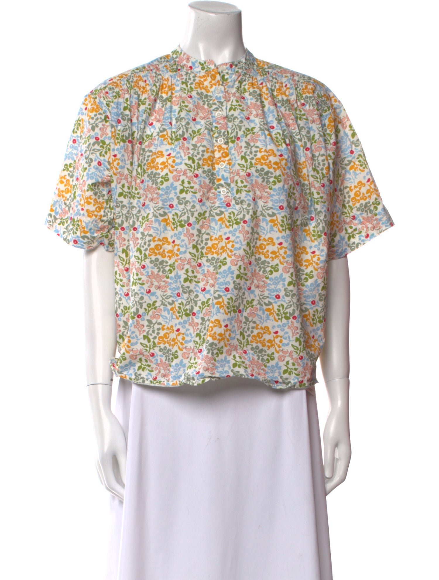 Apiece Apart Floral Print Mock Neck Blouse
