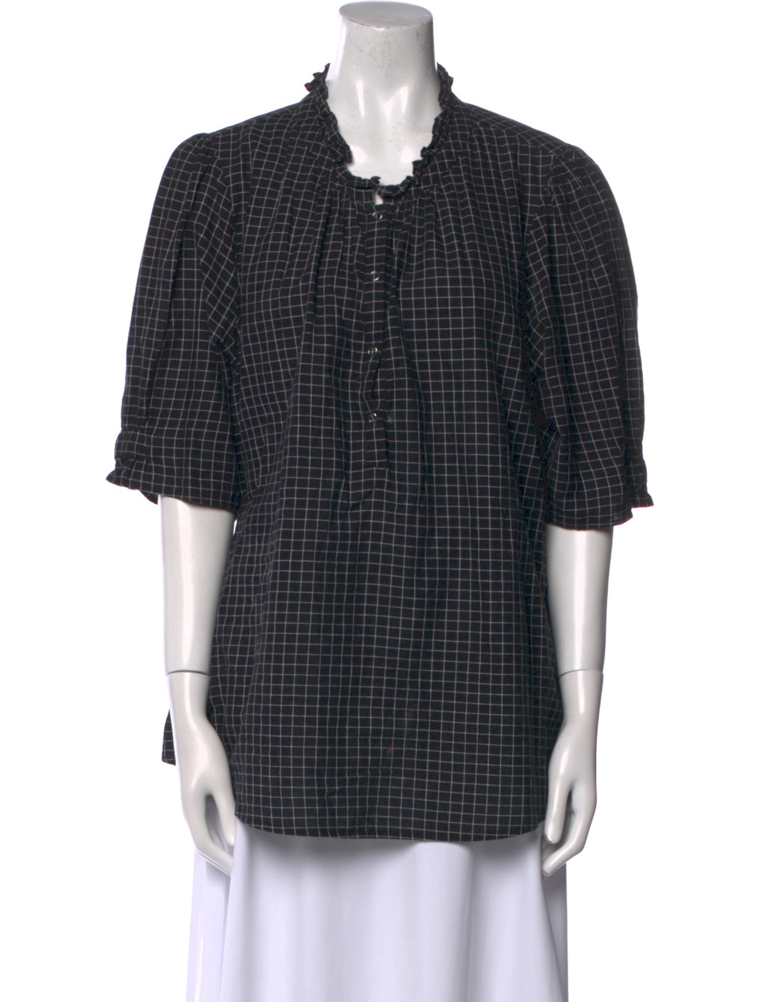 Apiece Apart Plaid Print Scoop Neck Button-Up Top