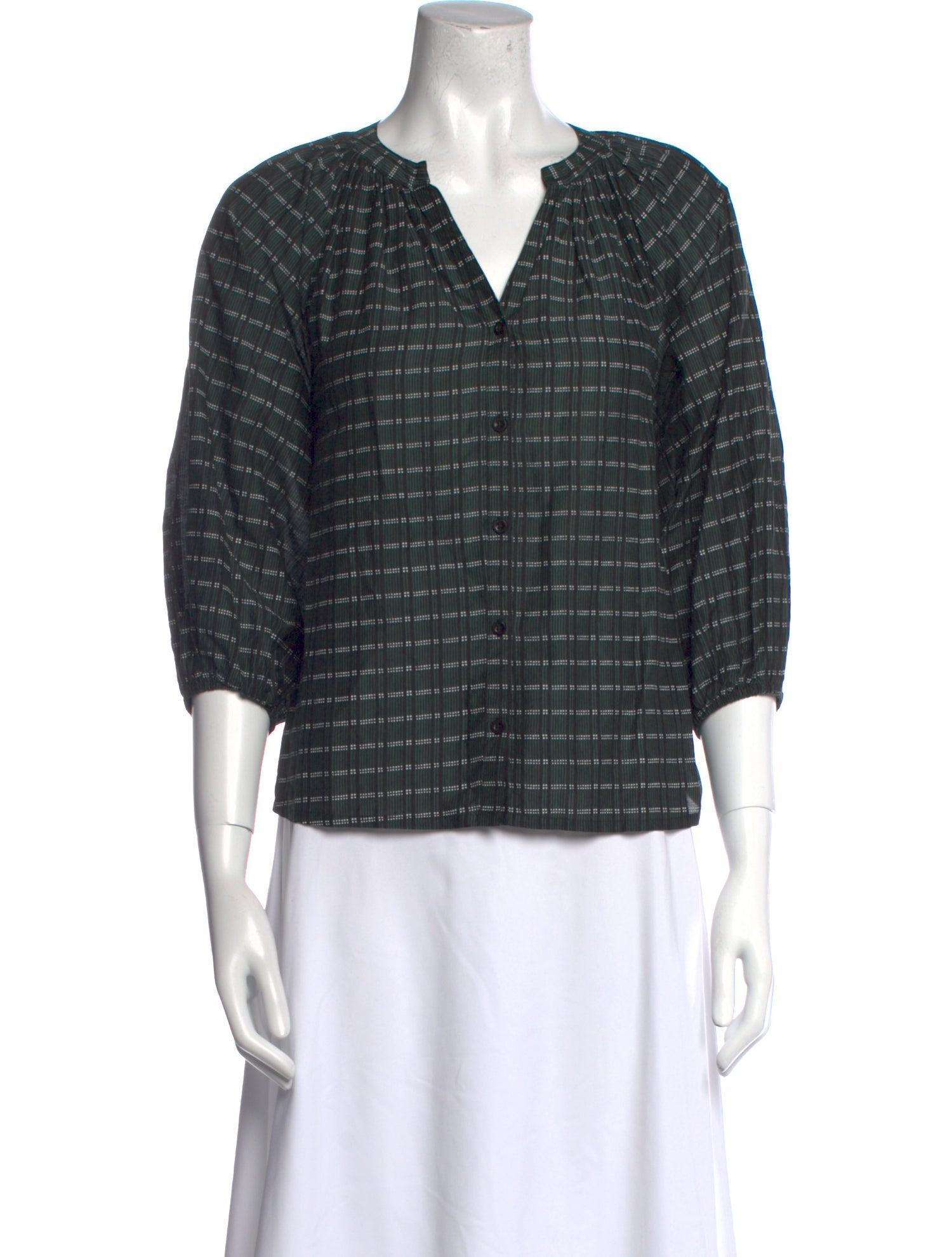 Apiece Apart Plaid Print V-Neck Blouse