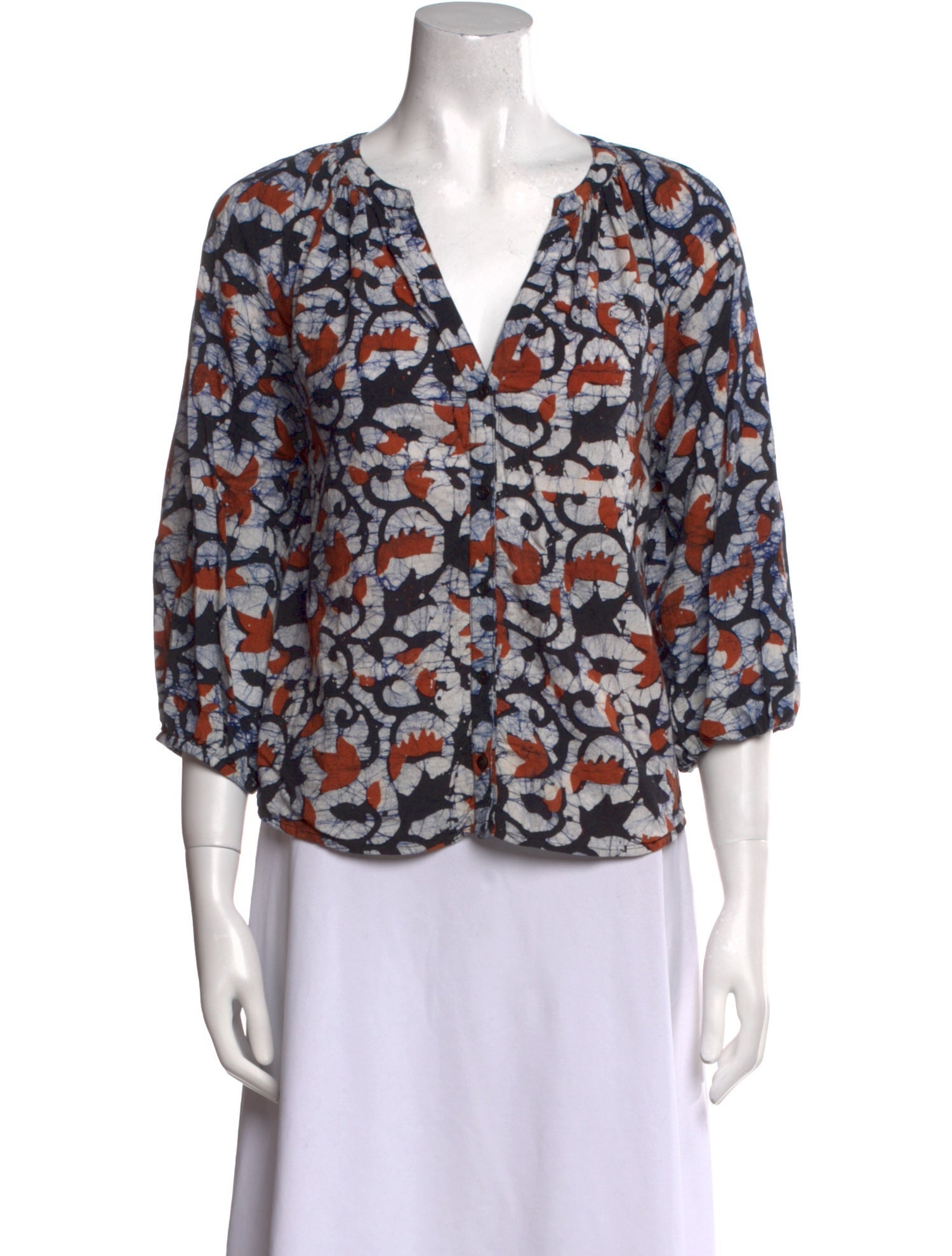 Apiece Apart Printed V-Neck Blouse