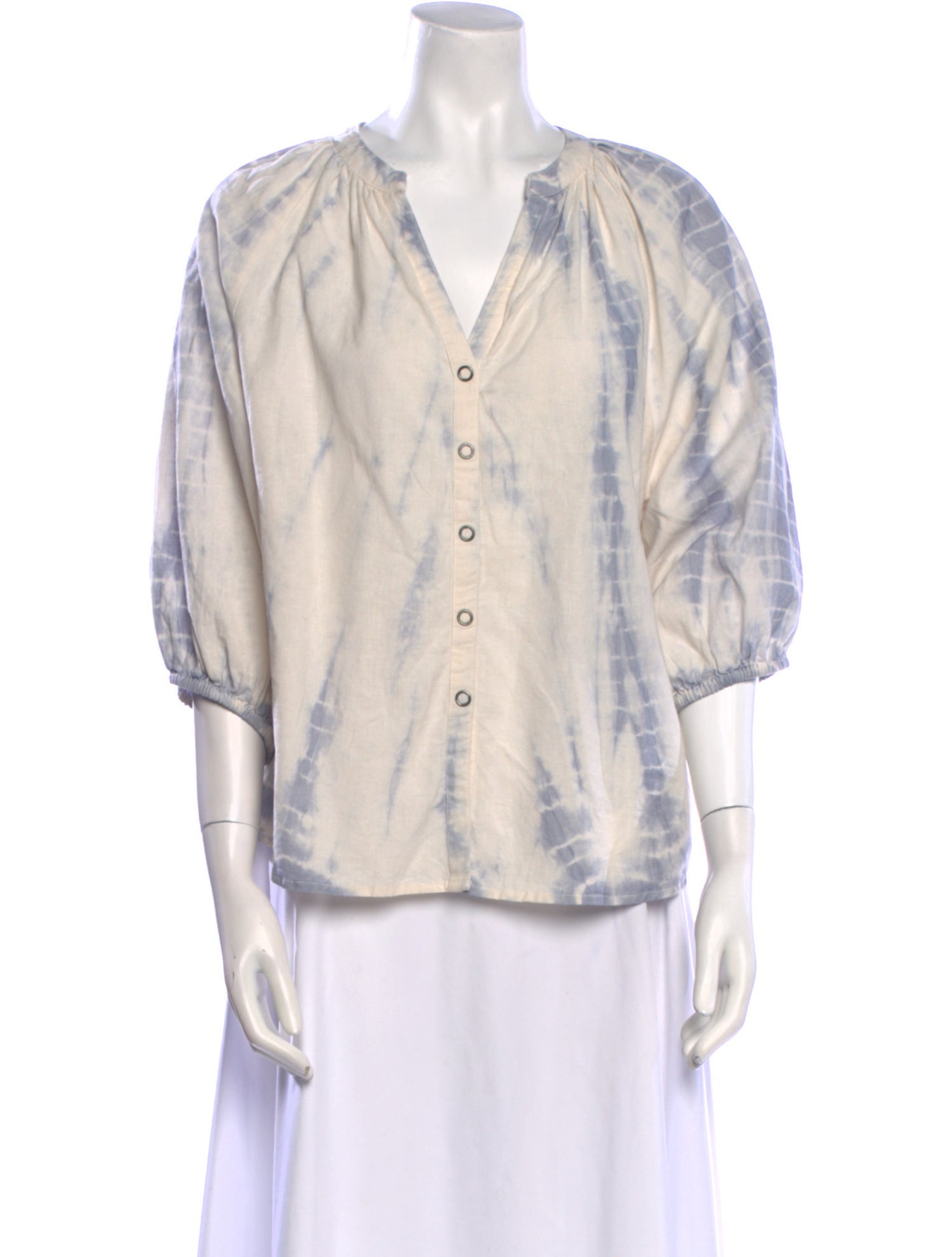 Apiece Apart Tie-Dye Print V-Neck Button-Up Top