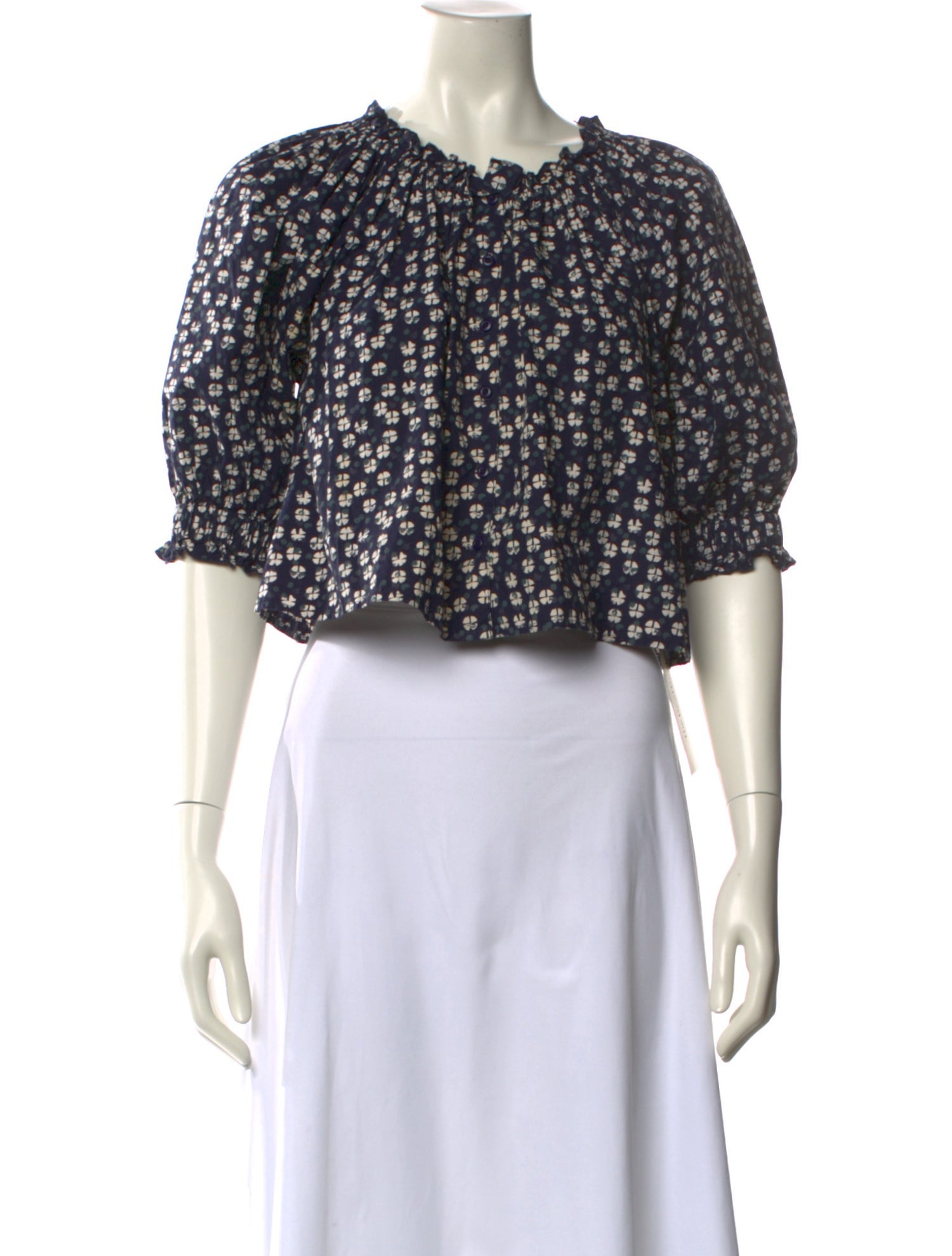 Apiece Apart Floral Print Crew Neck Crop Top