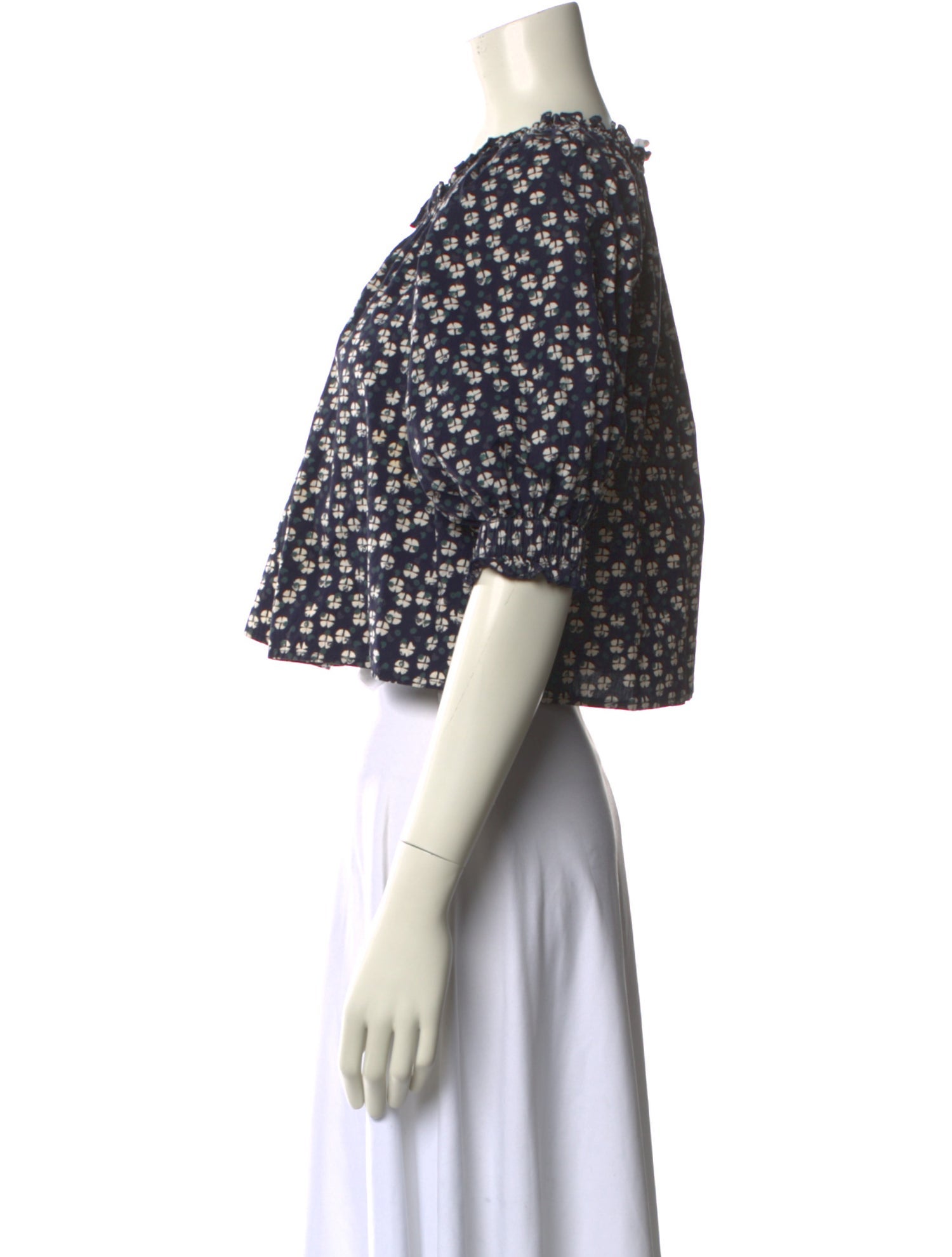 Apiece Apart Floral Print Crew Neck Crop Top