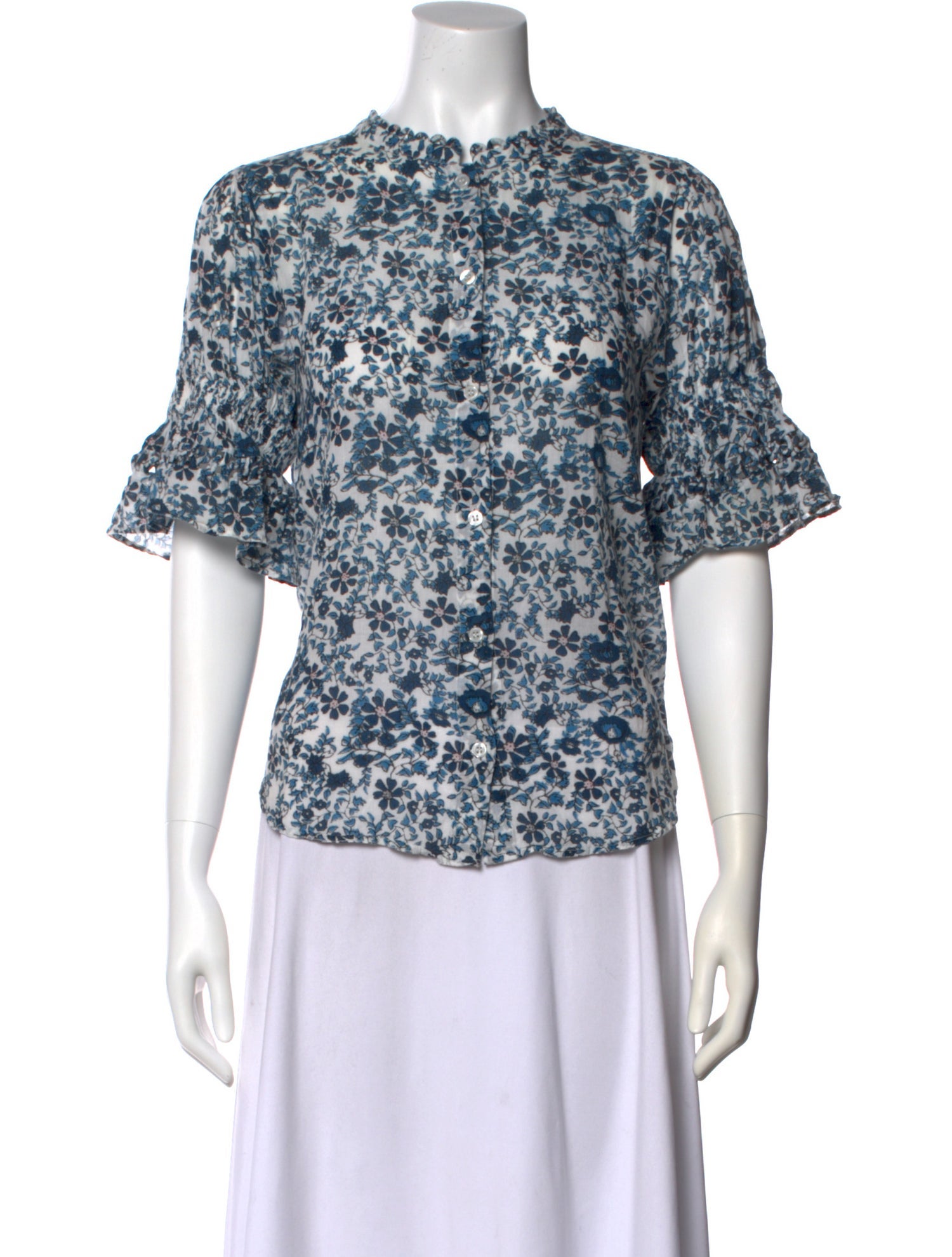 Apiece Apart Floral Print Short Sleeve Blouse