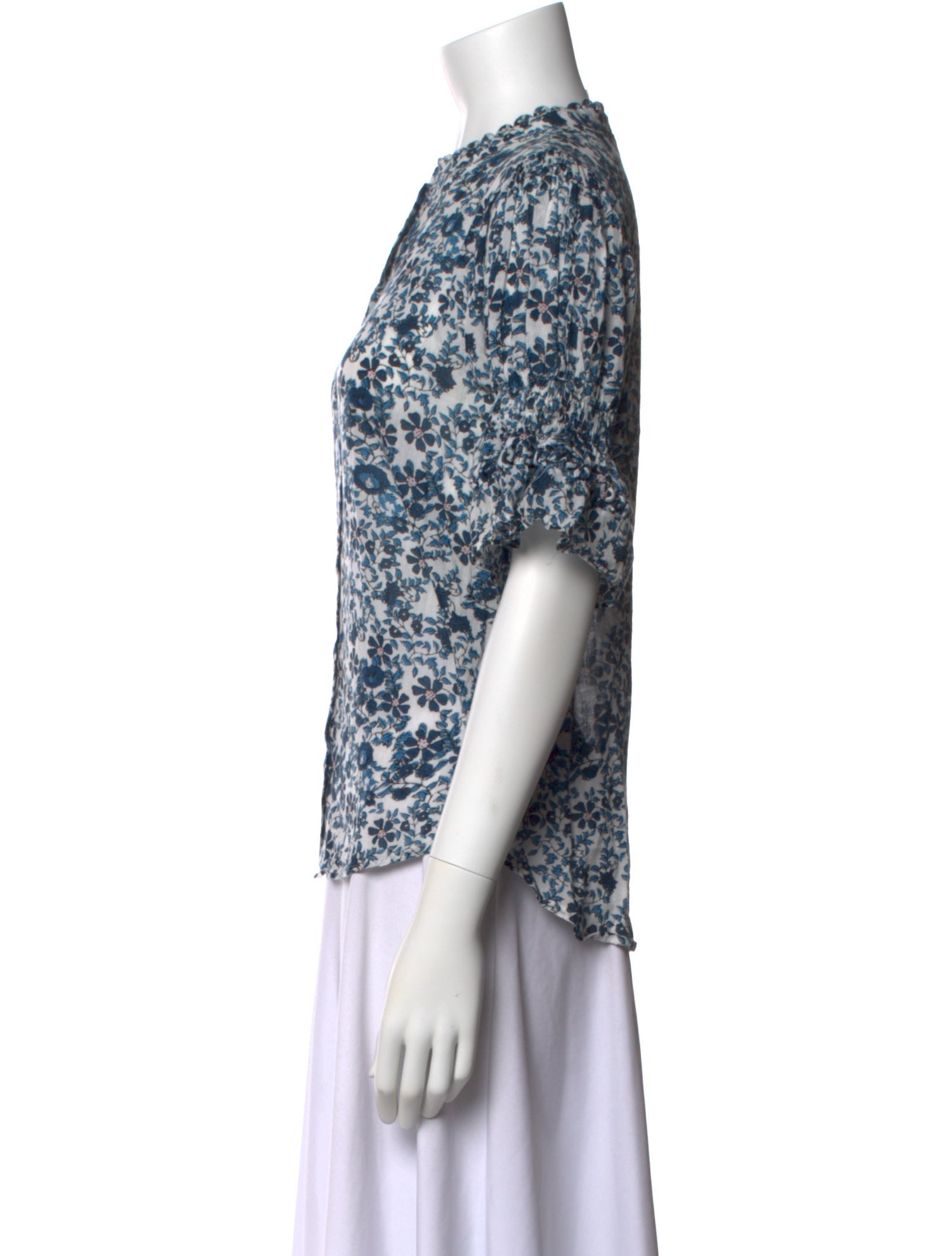 Apiece Apart Floral Print Short Sleeve Blouse