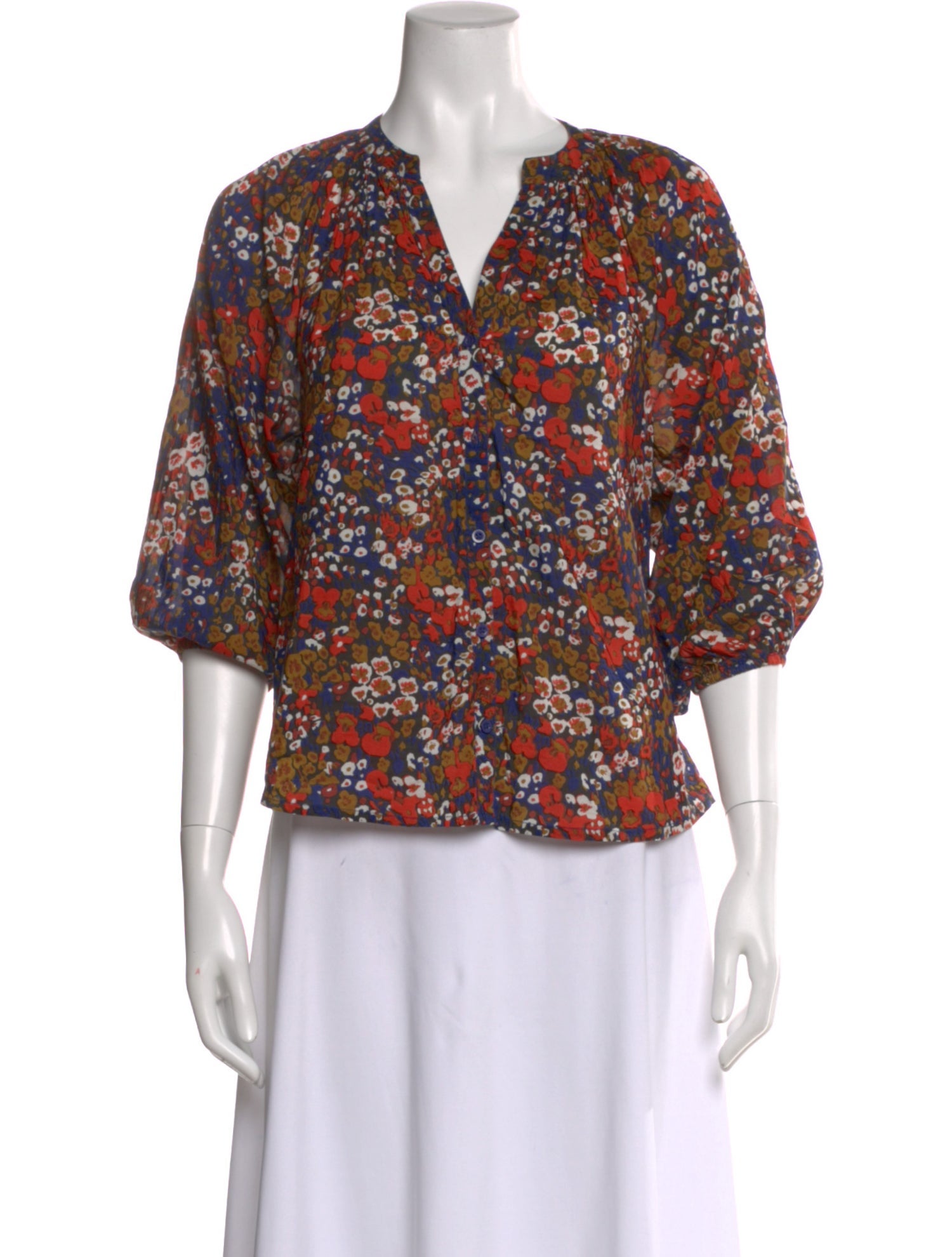 Apiece Apart Floral Print V-Neck Blouse