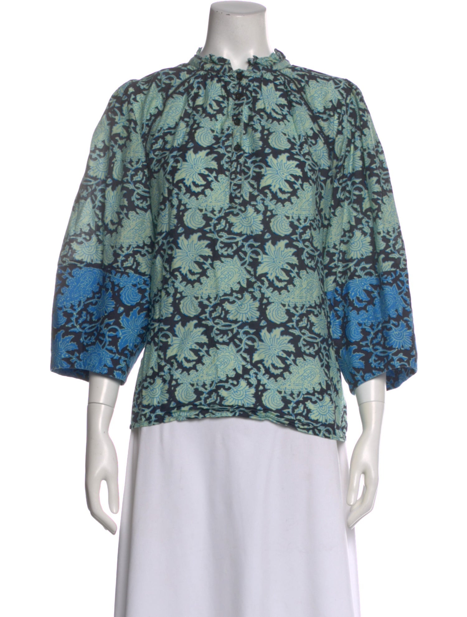 Apiece Apart Floral Print Three-Quarter Sleeve Blouse