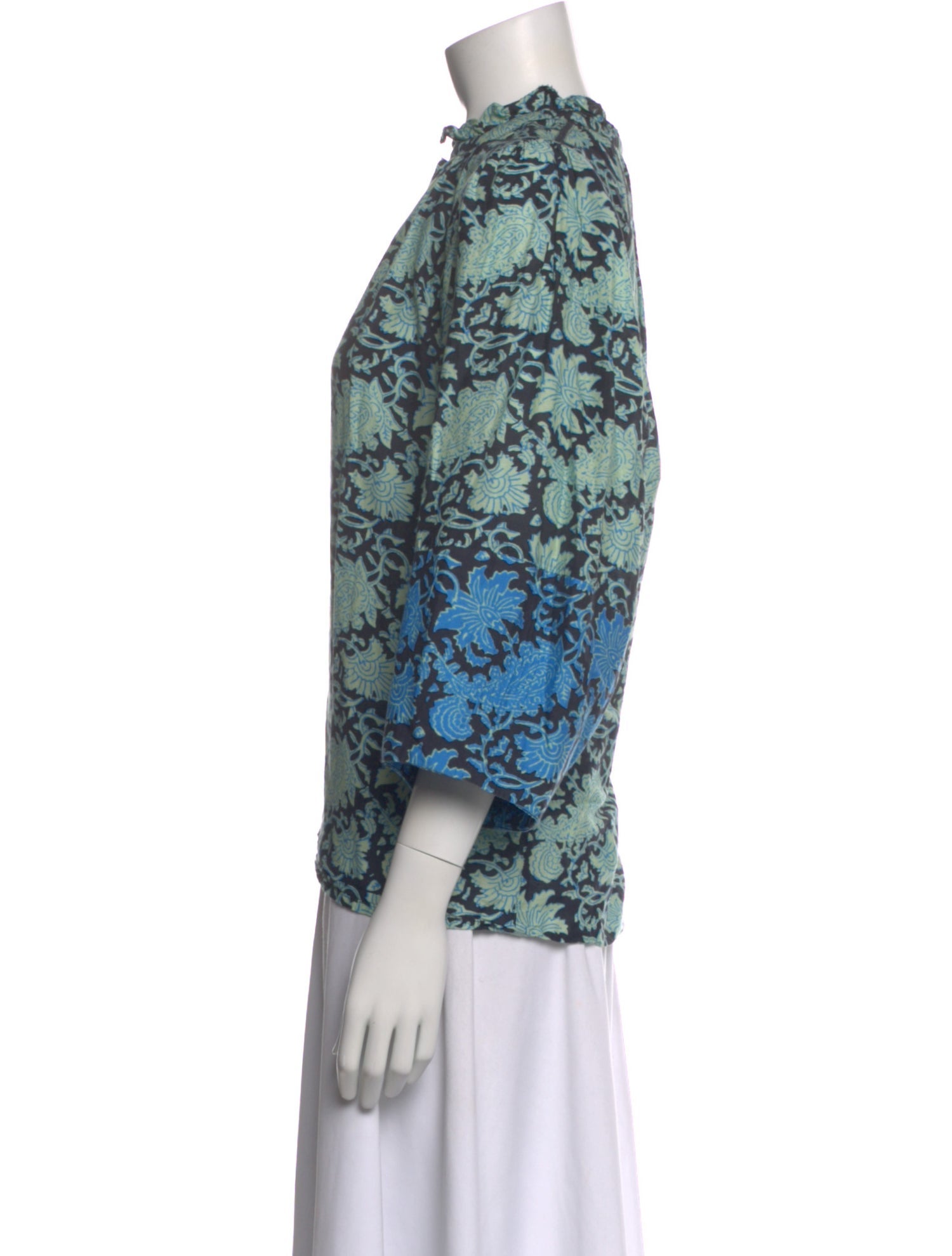 Apiece Apart Floral Print Three-Quarter Sleeve Blouse