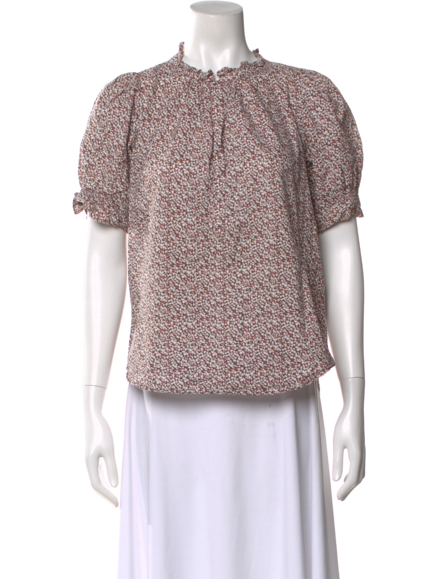 Apiece Apart Floral Print Short Sleeve Blouse
