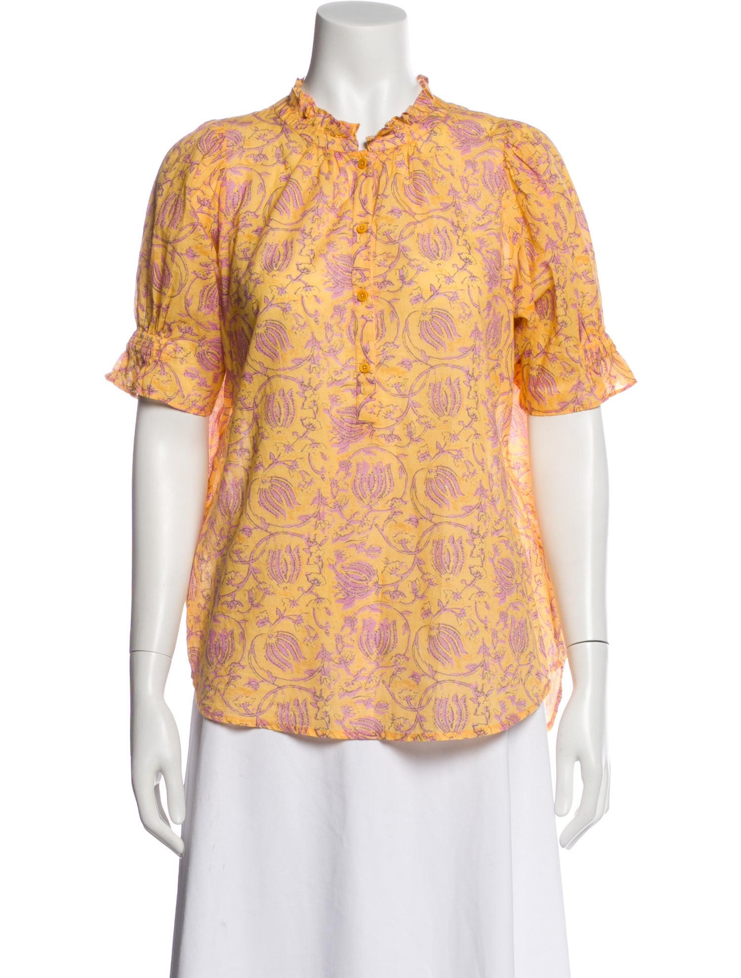 Apiece Apart Floral Print Short Sleeve Blouse