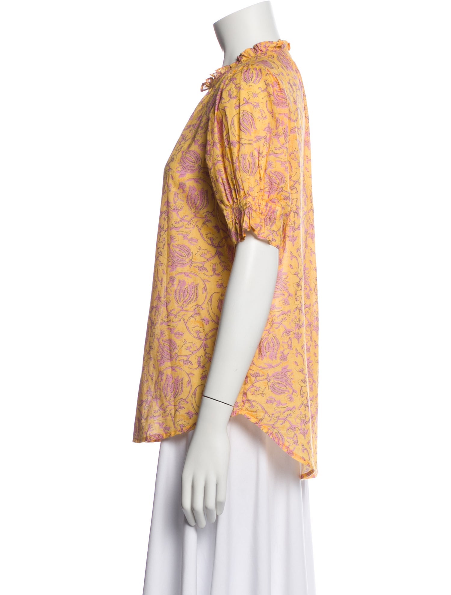 Apiece Apart Floral Print Short Sleeve Blouse