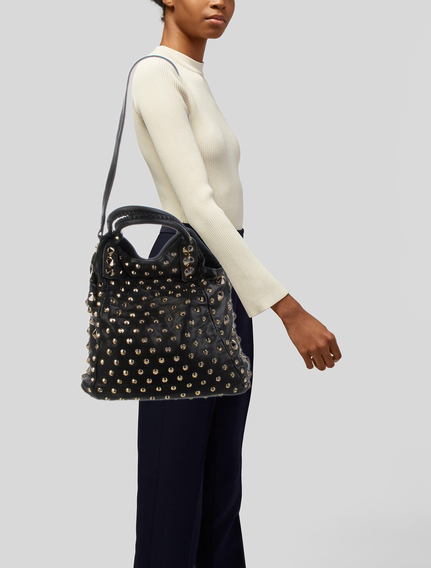 Be & D Leather Studded Hobo Bag
