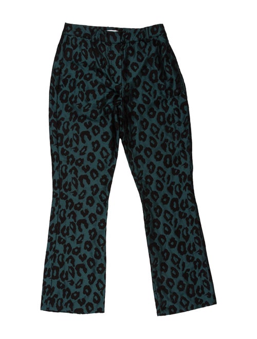 Anine Bing Animal Print Wide Leg Pants Green