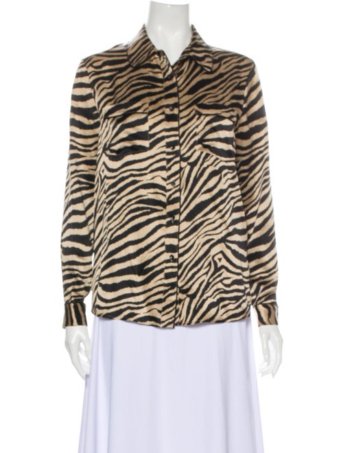Anine Bing Silk Animal Print Button-Up Top