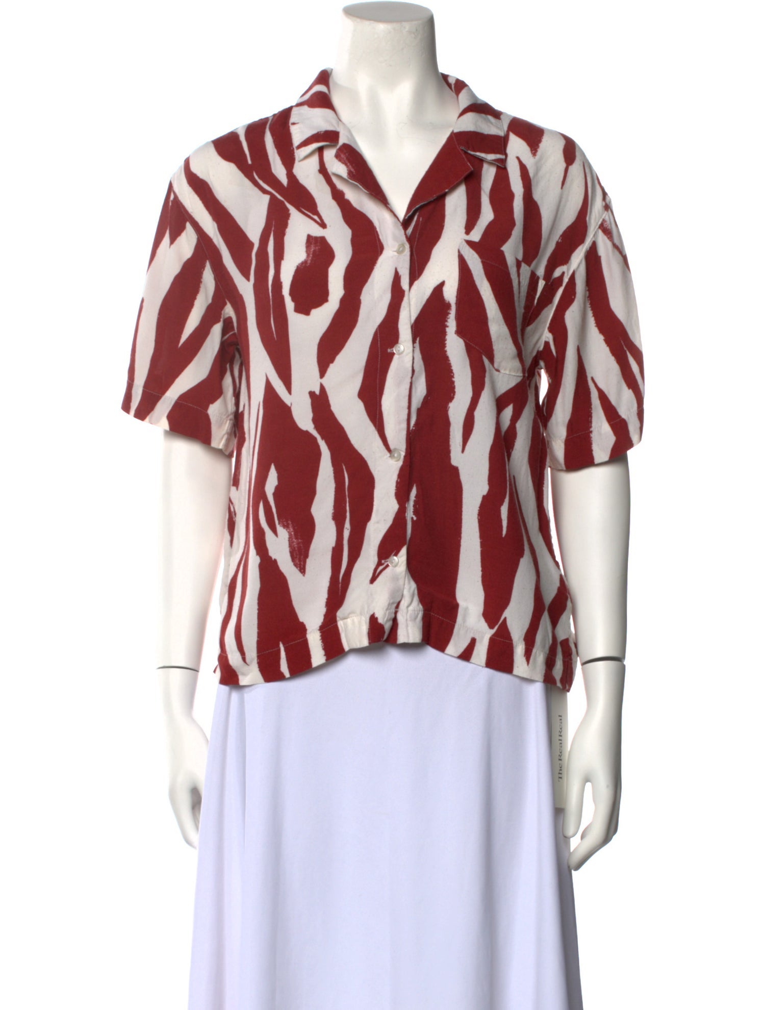 Anine Bing Printed Three-Quarter Sleeve Button-Up Top