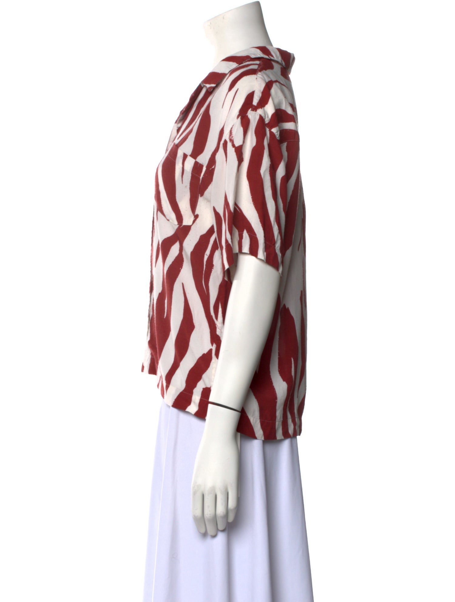 Anine Bing Printed Three-Quarter Sleeve Button-Up Top