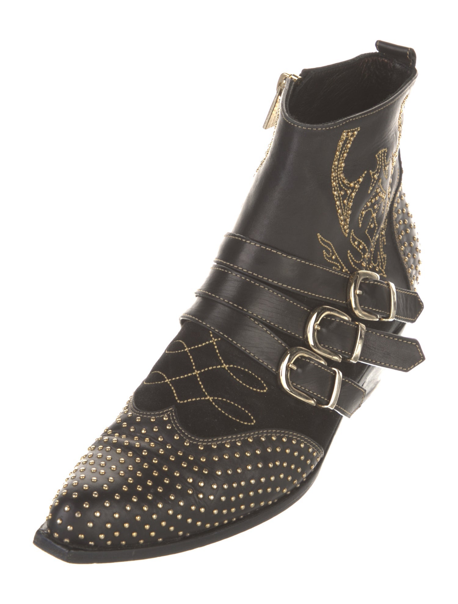 Anine Bing Leather Studded Accents Western Boots