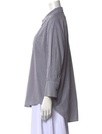 Anine Bing Striped Three-Quarter Sleeve Button-Up Top