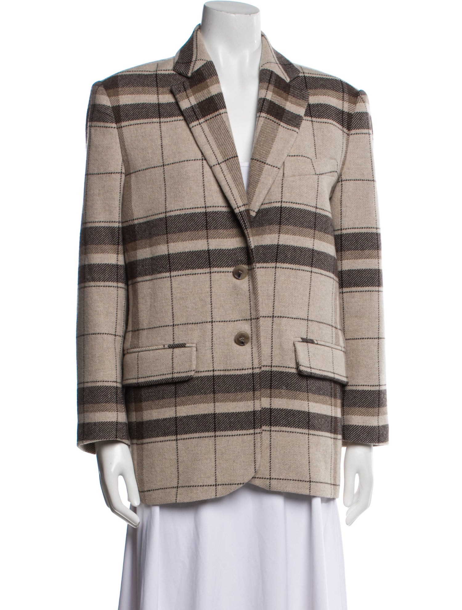 Anine Bing Wool Plaid Print Coat