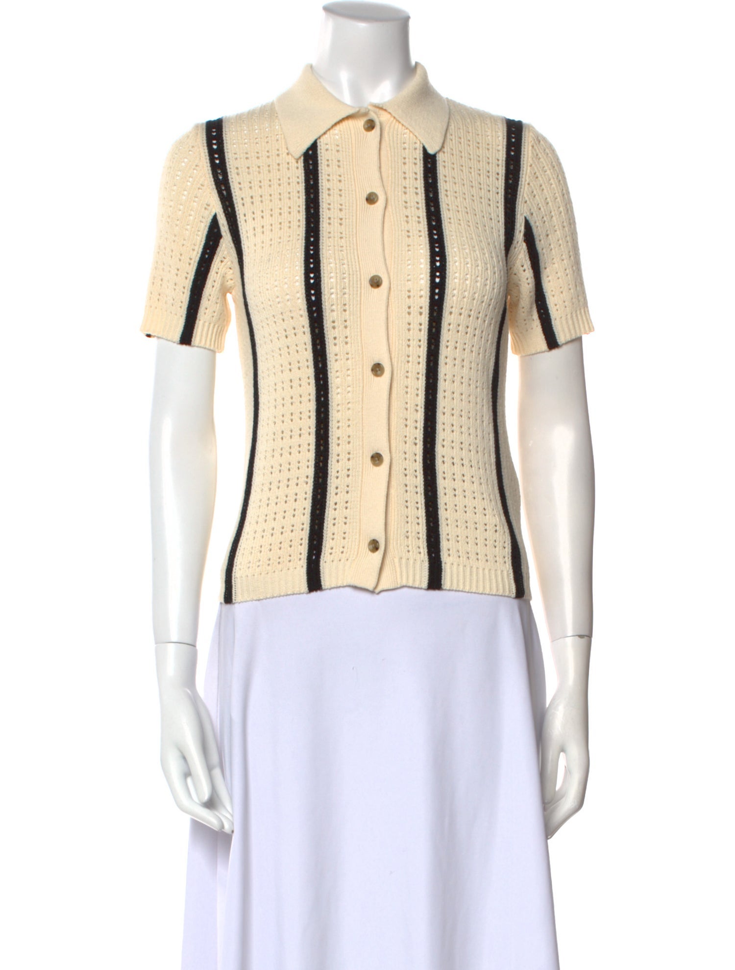 Anine Bing Striped Short Sleeve Polo