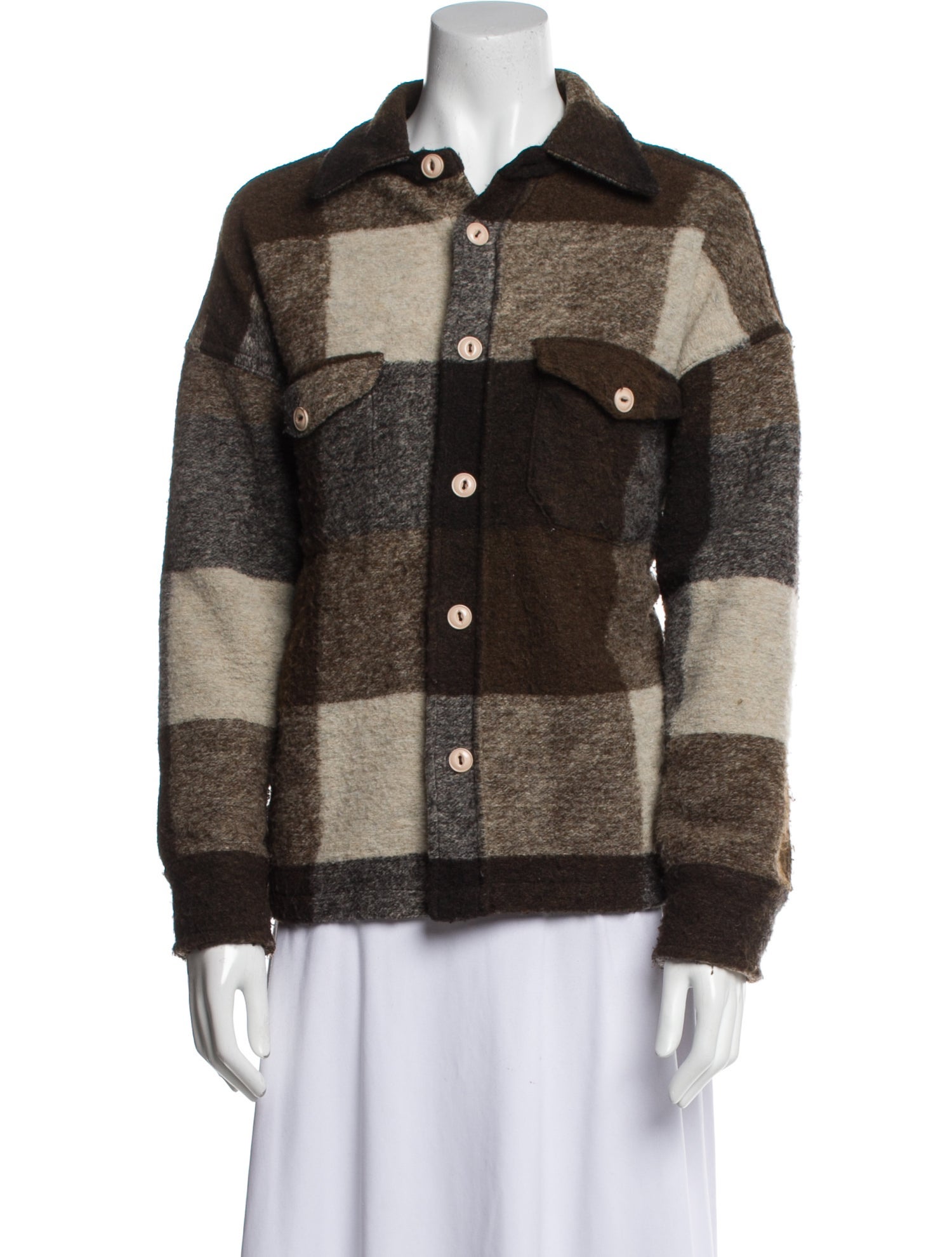 Anine Bing Wool Plaid Print Coat