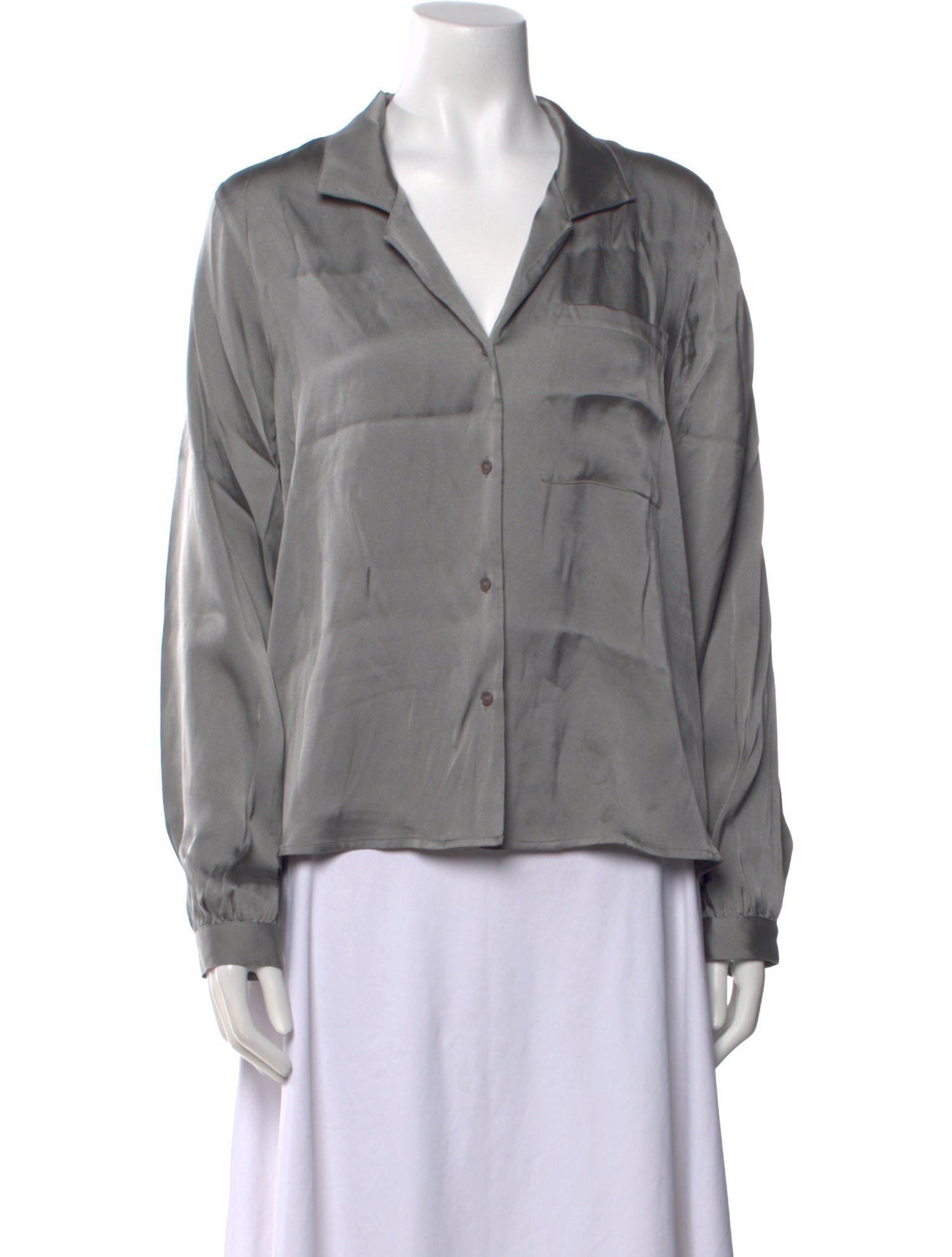 Anine Bing Silk Long Sleeve Button-Up Top