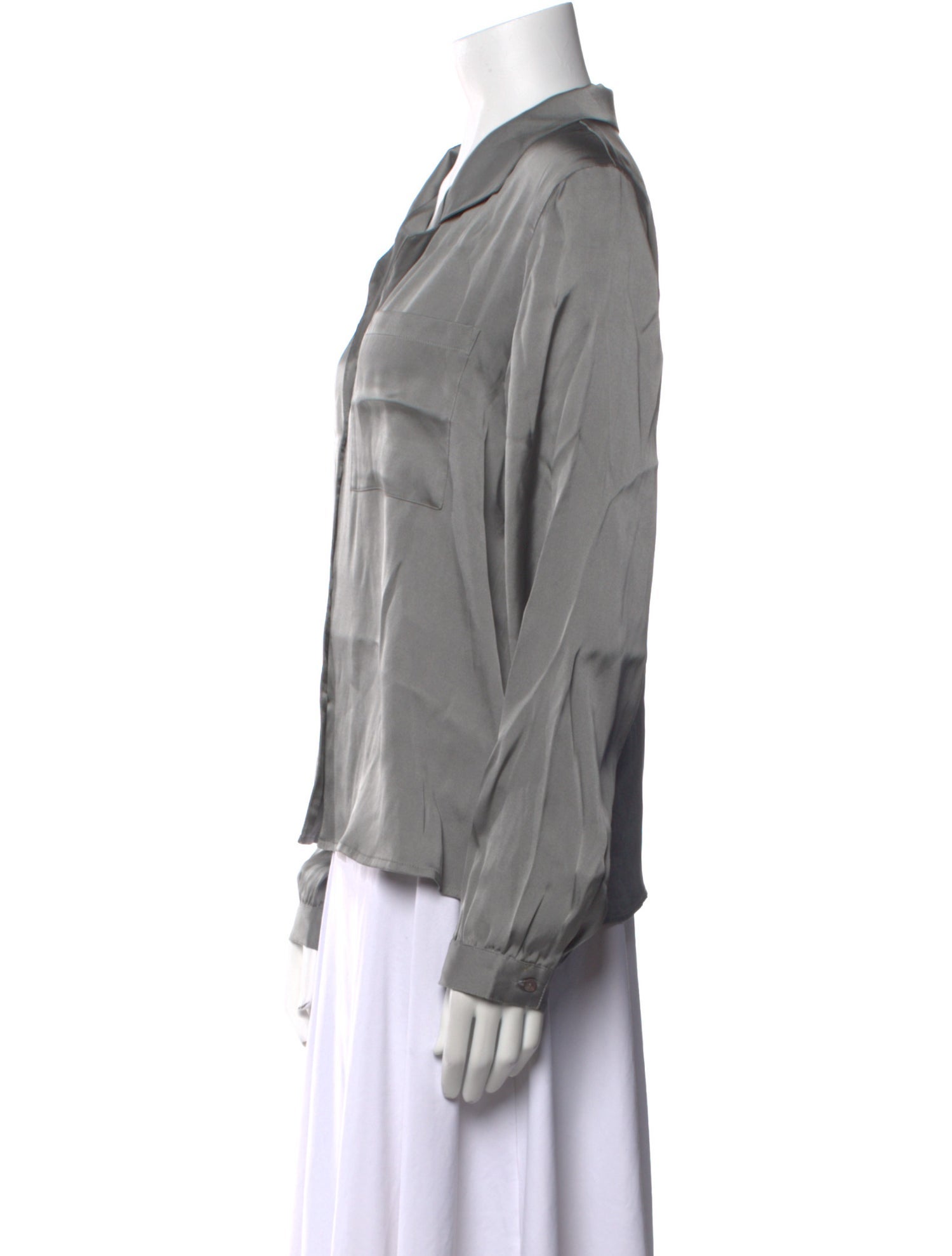 Anine Bing Silk Long Sleeve Button-Up Top